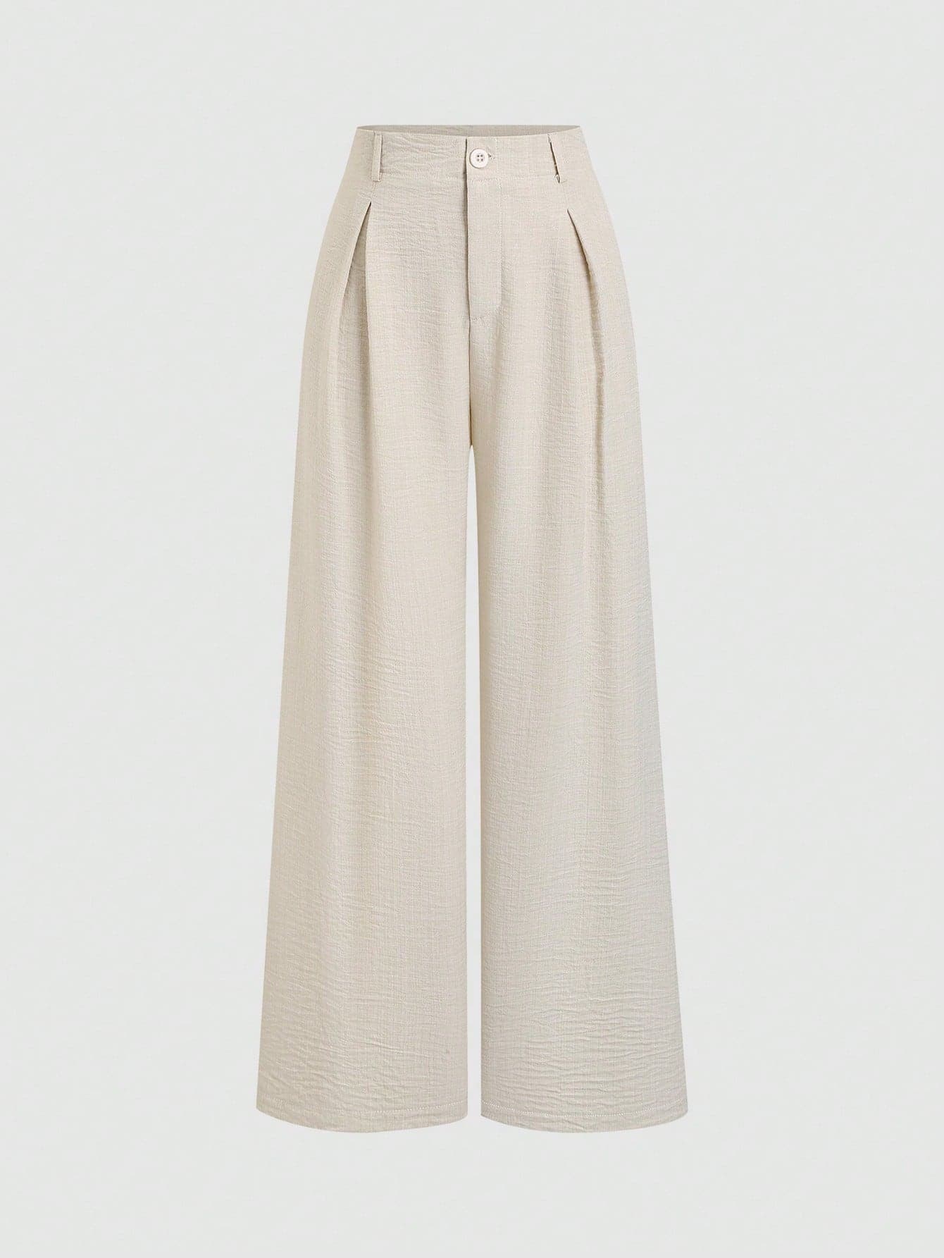 Sweetra Women's New Fashionable Versatile Retro Elegant Color Woven Faux Linen Pleated Wide Leg Pants