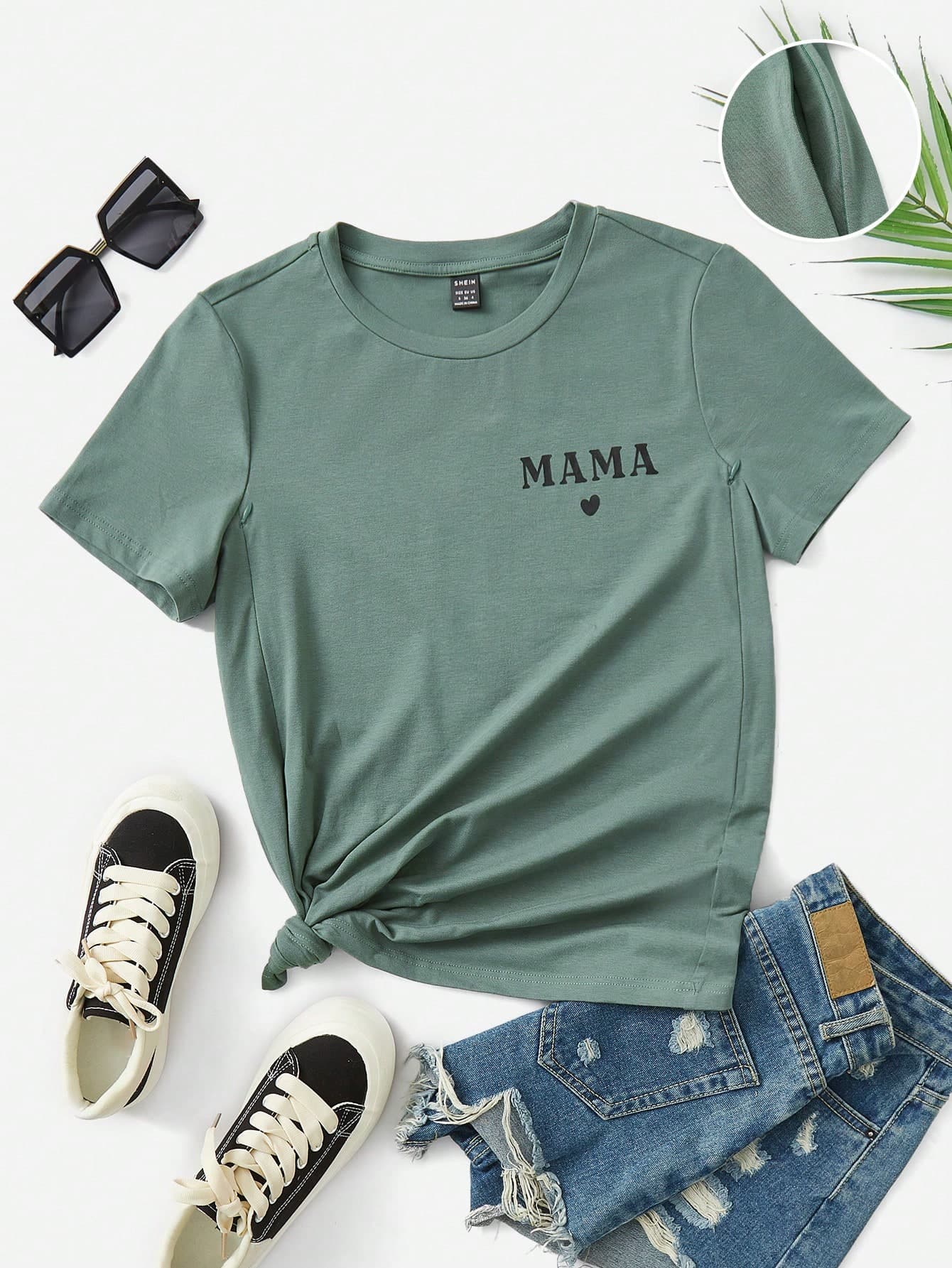 SHEIN Maternity 1pc Letter Graphic Zipper Side Tee World Cup