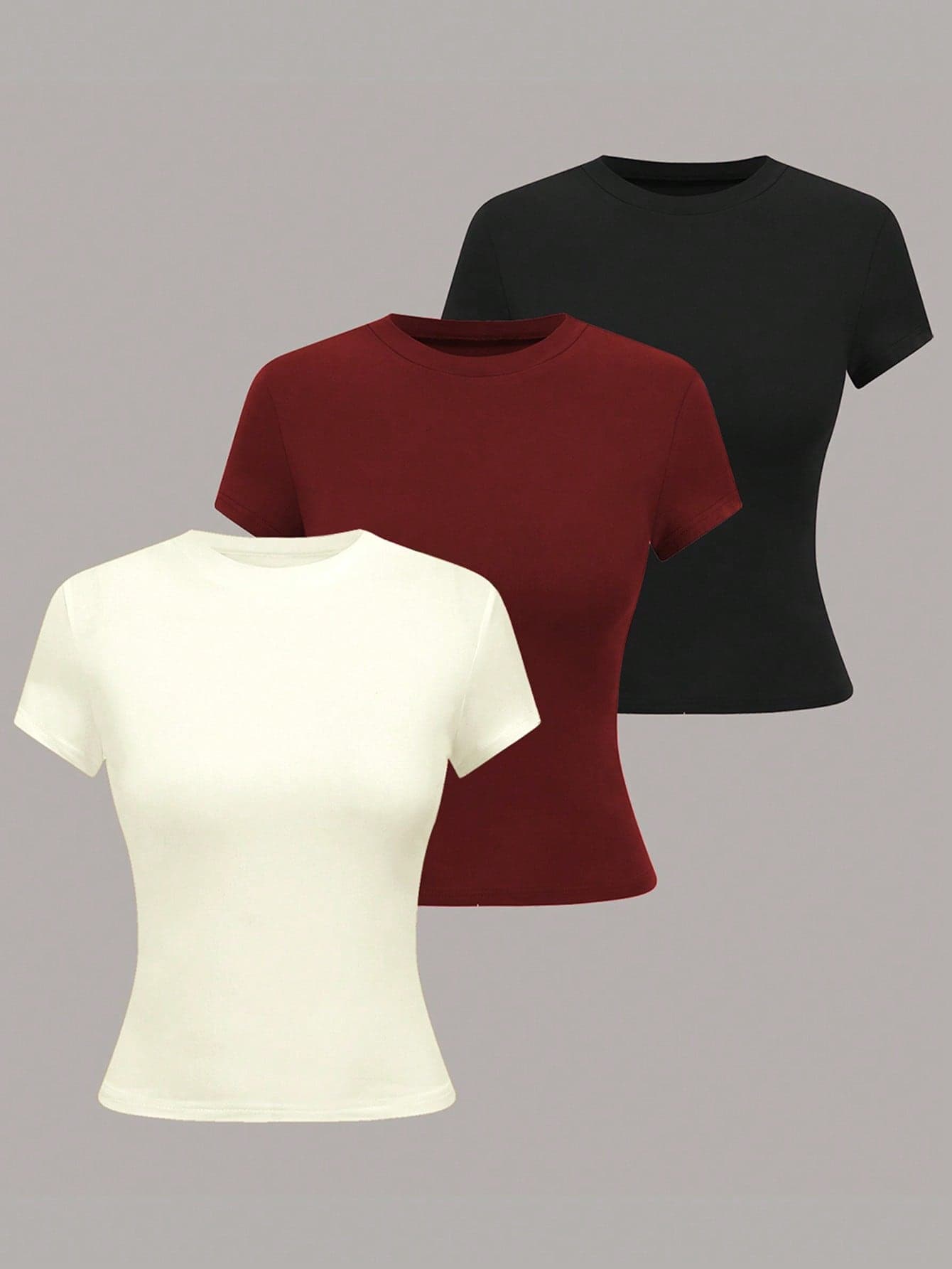 EMERY ROSE Women's Casual Solid Color Round Neck Short Sleeve T-Shirt, Summer