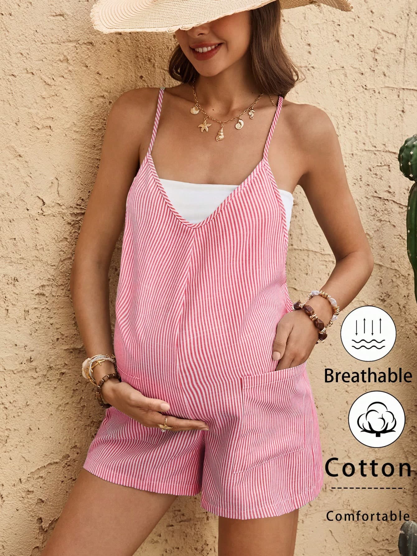 Boho Mama Maternity Summer Casual Pink And Blue Romper Beach Gender Reveal