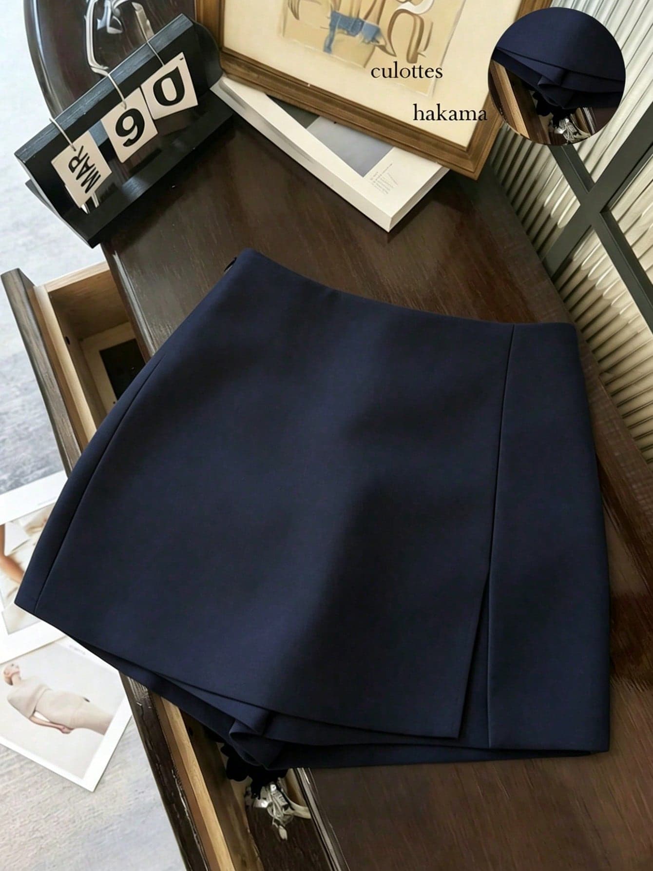 Franclia Women's High Waist Slit Culottes,Navy Blue Summer Casual Office Textured Soft Fabric Shorts,Fashionable Commute Versatile Hot Pants Bottoms Suit