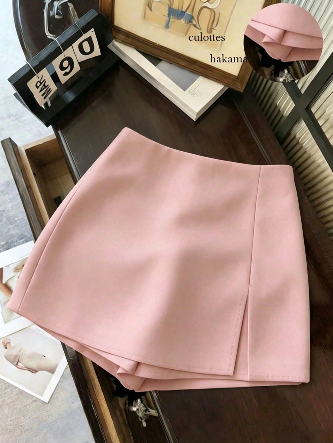Franclia Elegant Pink Summer Women's High Waist Slit Skort,Versatile Textured Soft Fabric Shorts,Cute Mini Skirt,Casual Commuter Culottes For Dining Clothes