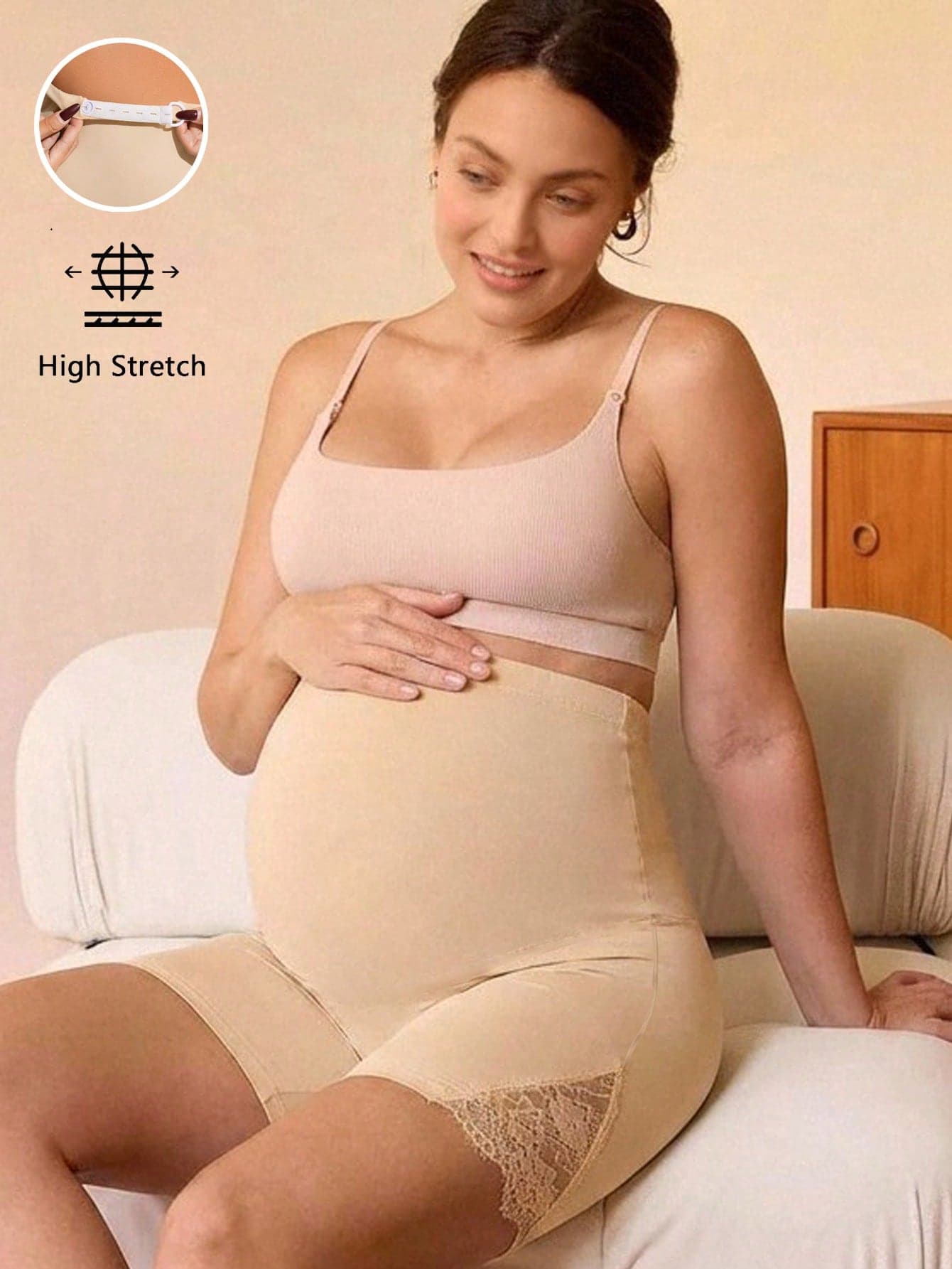 SHEIN Maternity Lace Patchwork Decor High Elasticity Skinny Leggings