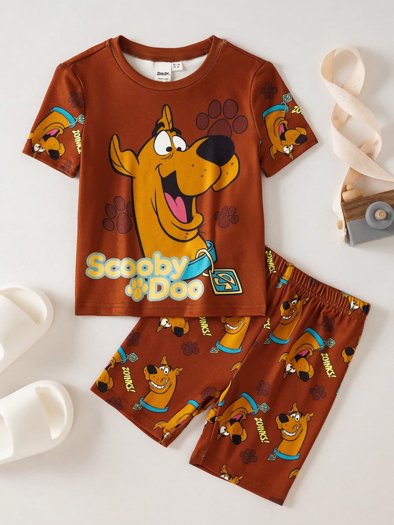 SCOOBY-DOO X SHEIN Young Boys Crew Neck Short Sleeve Cute Print Snug Fit Loungewear - DOO