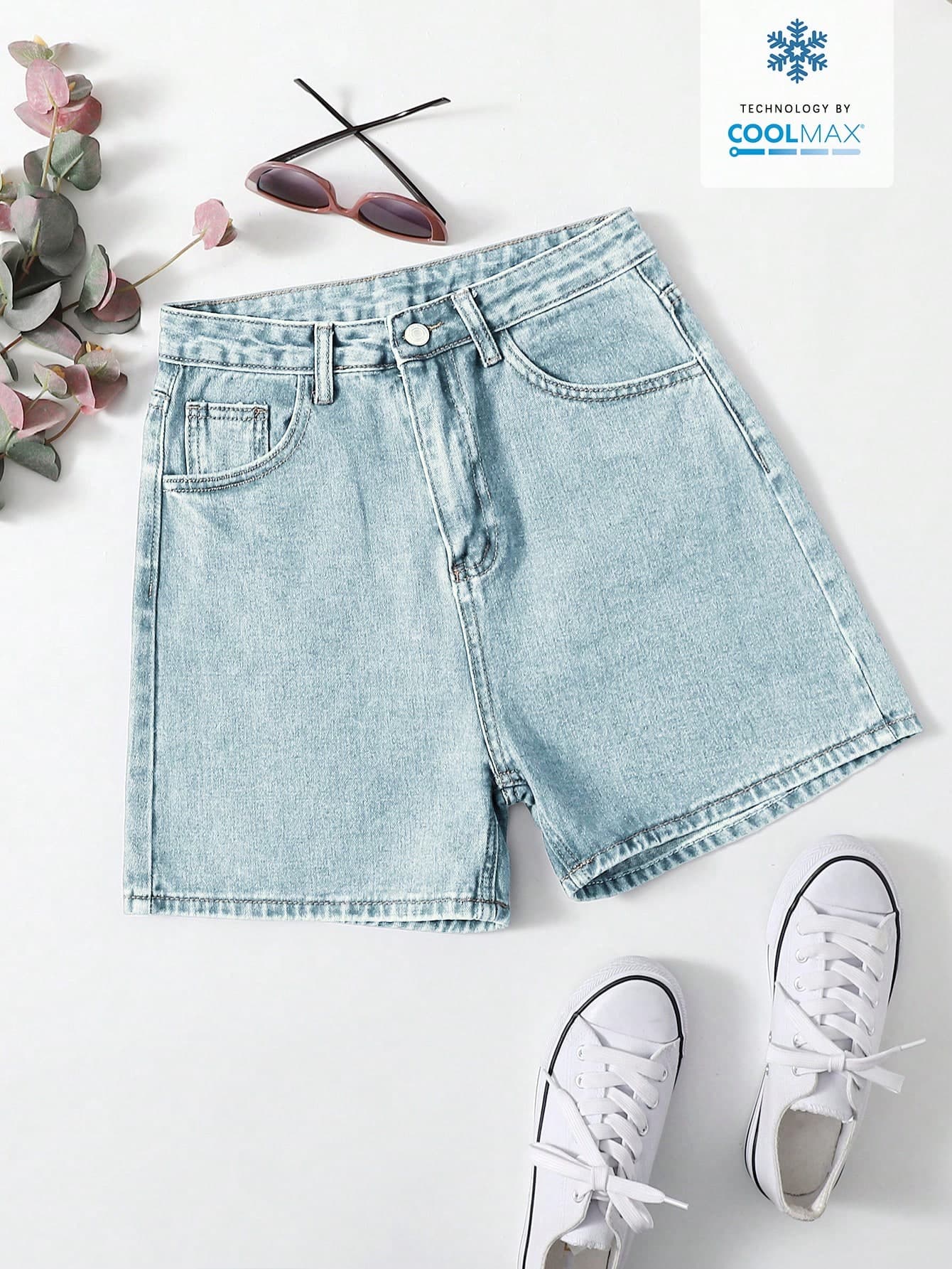 Rivivi Plain Slant Pocket Casual Everyday Denim Shorts, Spring/Summer