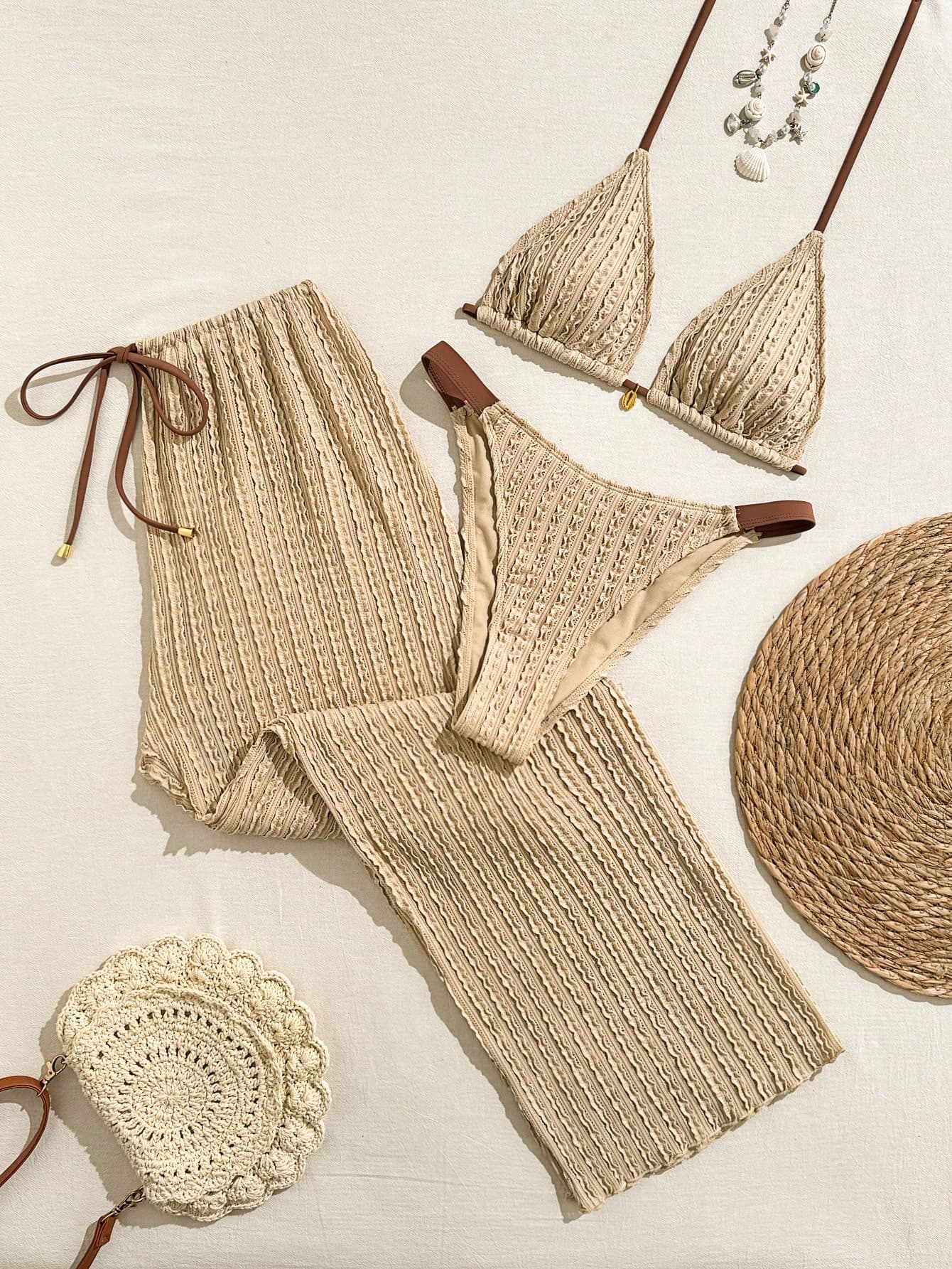 Swim Vcay 2026 New Spring/Summer 3 PiecesWomen Swimwear Set, Swimwear, Swim Shorts, Skirt, Special Fabric, Beach Holiday Elegant Casual Swimwear Outfit