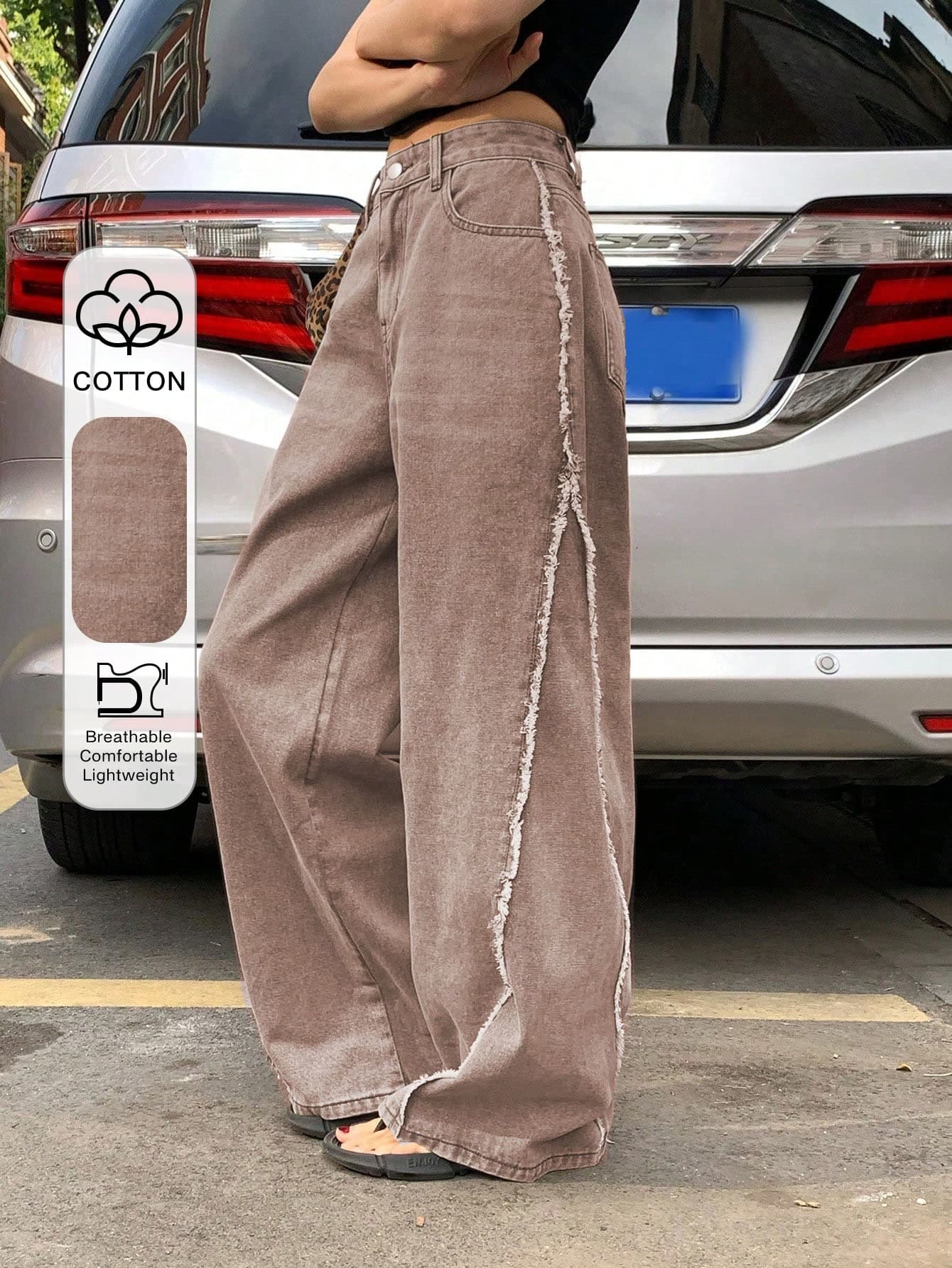 FRIFUL Women's Solid Color Minimalist Streetwear Everyday Jeans Everyday Rusty Dusty Summer