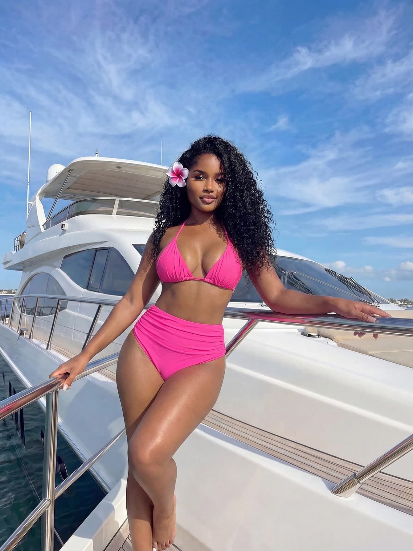SHEIN Swim Summer Beach Ruched High Waist Bikini Bottom