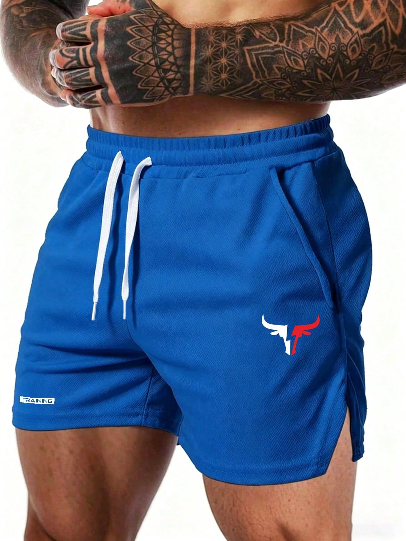 GymBeat Men's Elastic Waist Drawstring Casual Sports Shorts With Pockets And Side Slits, Gym