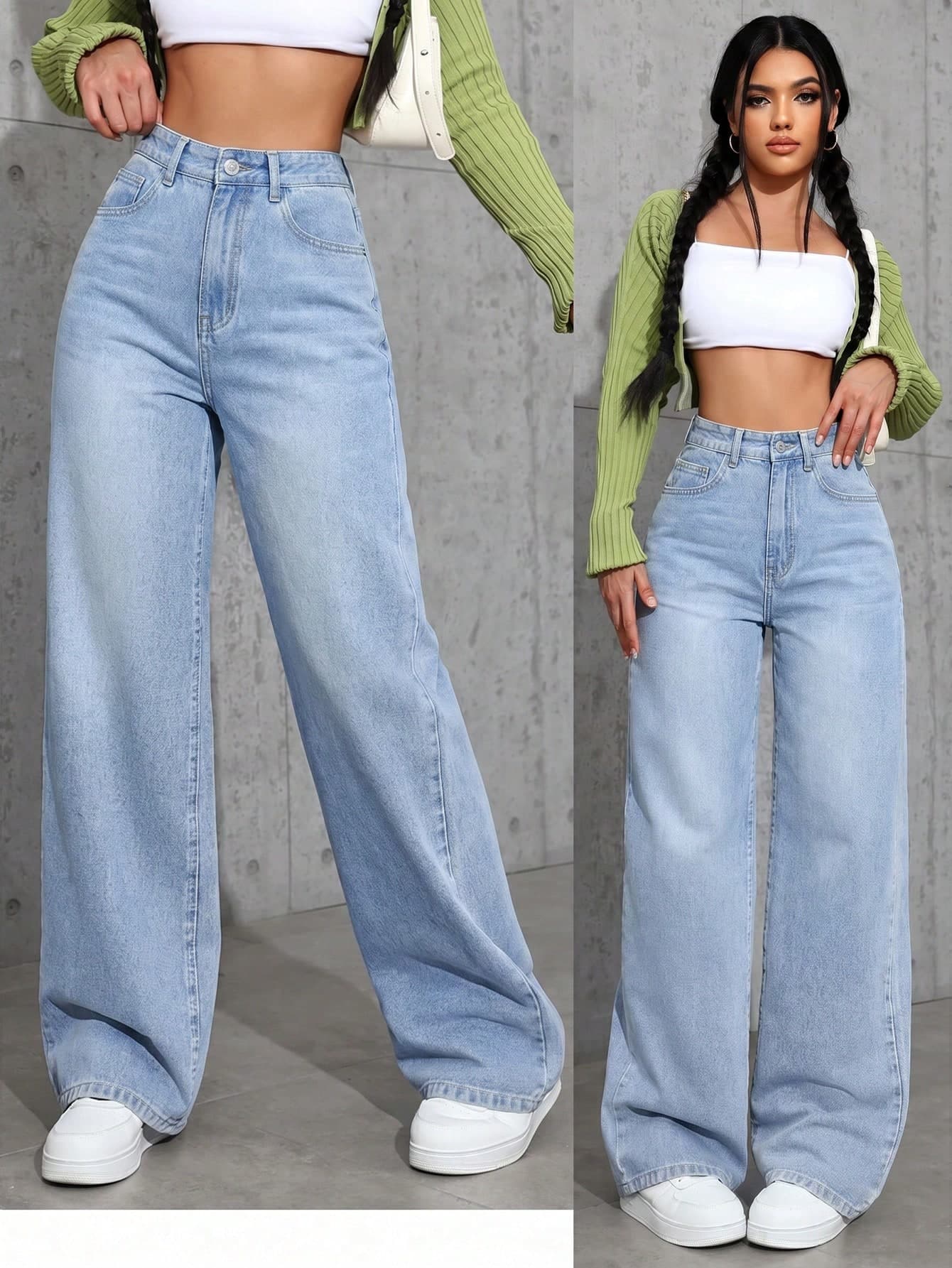 SHEIN ICON Women's Pocket Loose Wide Leg Casual Versatile Denim Pants