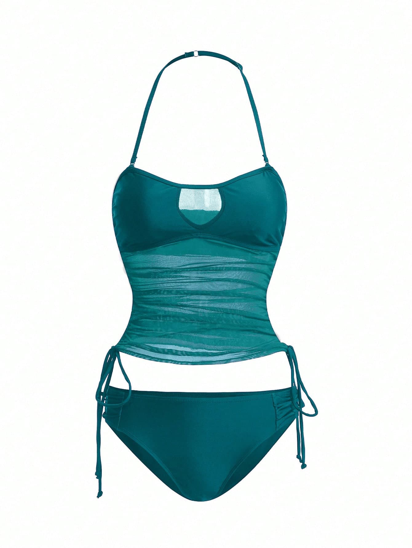 Swim Vcay Women's Halter Ruched Tankini Top And Triangle Bottoms Swimwear Set, Suitable For Summer Holiday Beach Holiday Teal Elegant