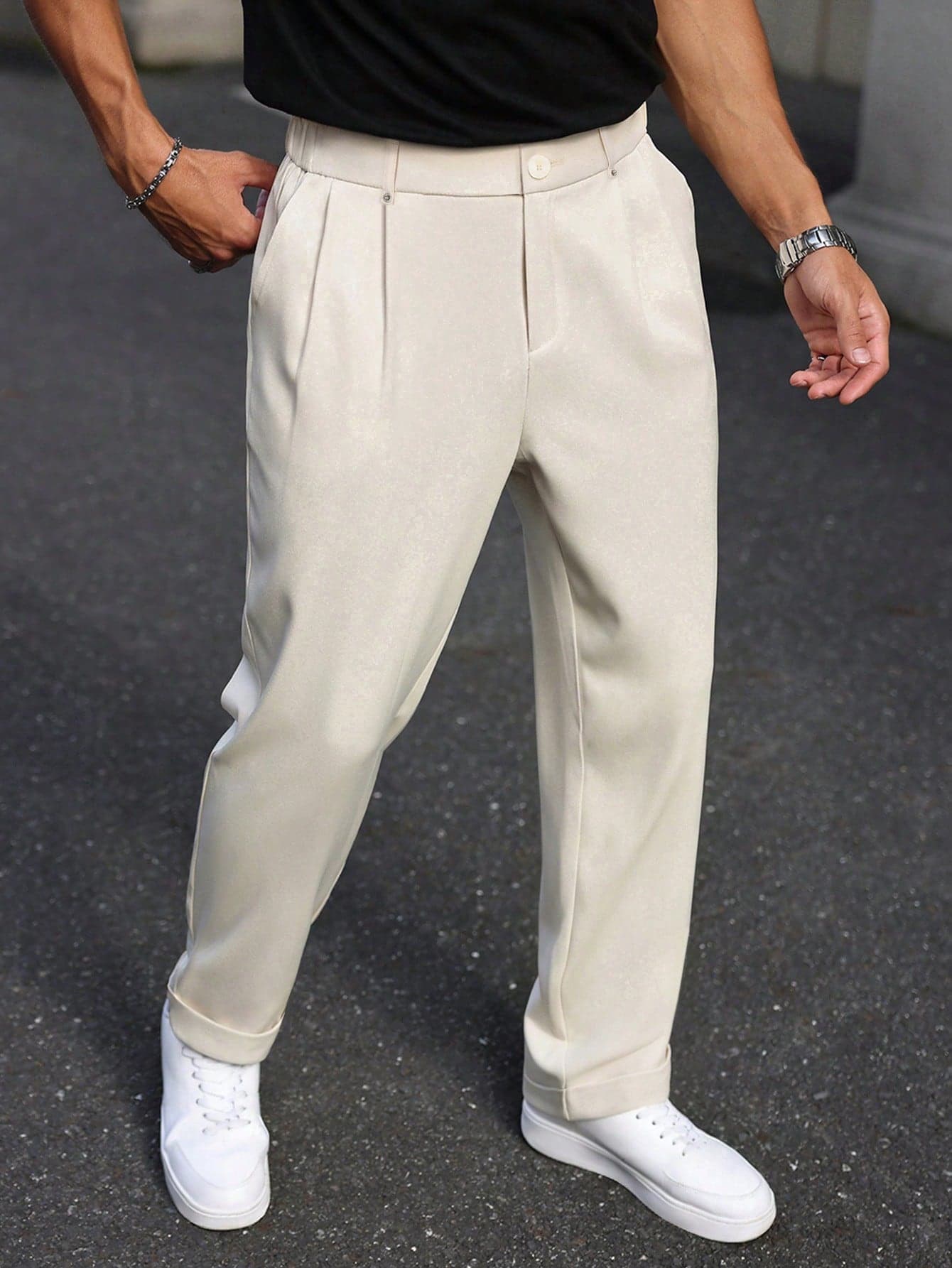 Manfinity Mode Manfinity Formal Men's Straight Leg Casual Trousers, Retro British Style Versatile Pants,Boyfriend Gifts,Valentine's Day Men,White For Ceremony