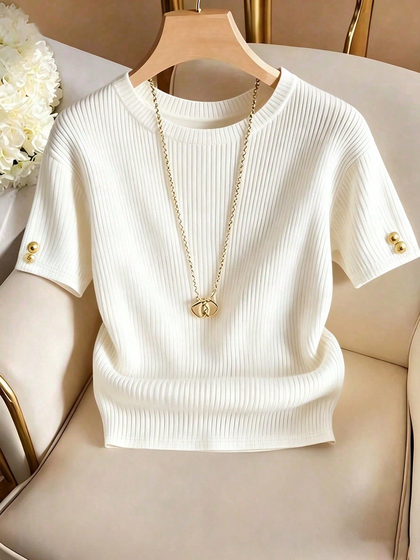 Franclia Elegant Round Neck Knit T-Shirt, Minimalist Fashion Knit T-Shirt, New Arrival For Summer