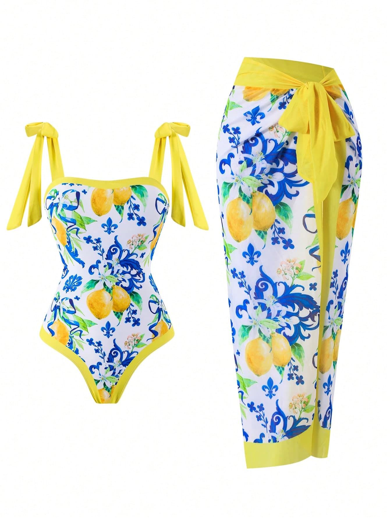 Swim Oasis Plus Size 2026 Spring/Summer New Lemon Print One-Piece Swimsuit And Skirt Set
