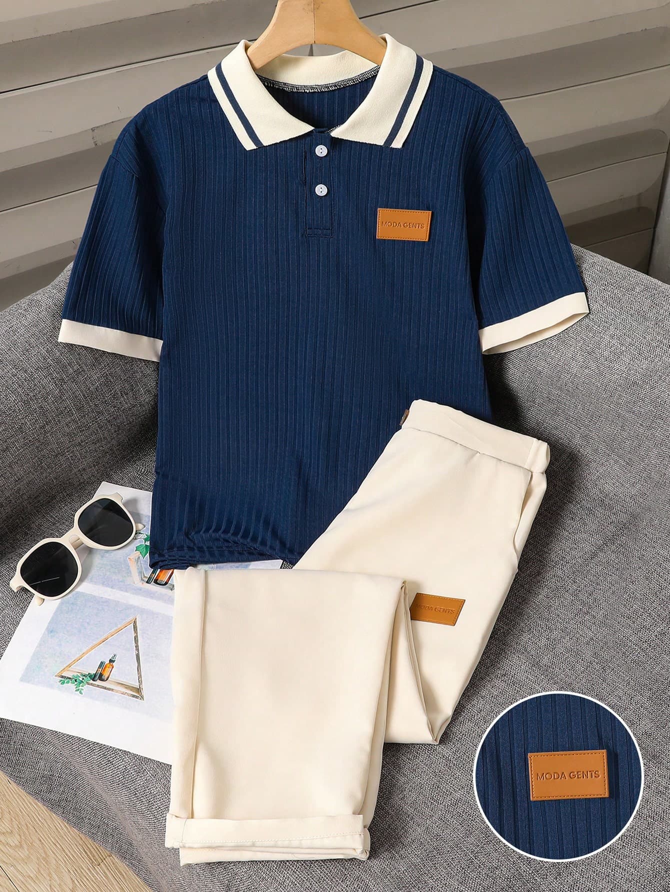 SHEIN 2pcs Tween Boy Gentleman Set, Short Sleeve Polo Shirt + Long Pants, Elegant Formal Outfit For Birthday Party, Wedding, Anniversary, Graduation