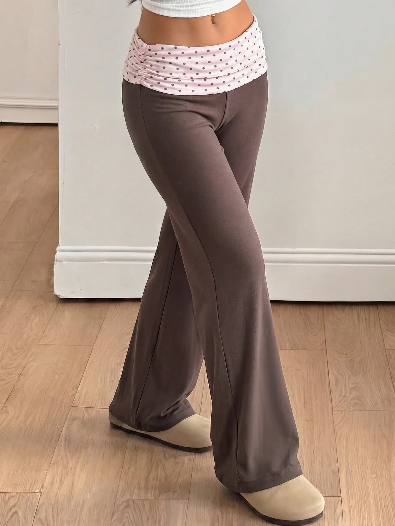 Tween Girl Tween Girl Tween Girls Polka Dot Patchwork Coffee Color Casual Long Pants