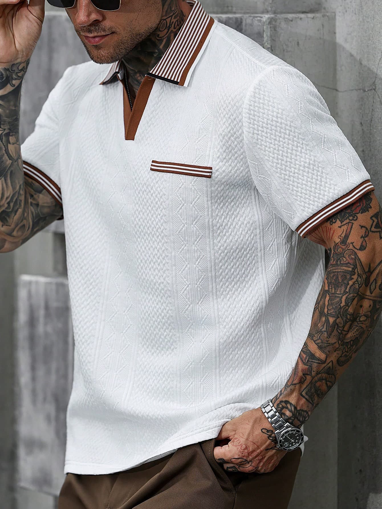 Manfinity CasualCool Men's Striped Short Sleeve Casual Commuter Polo Shirt, Formal