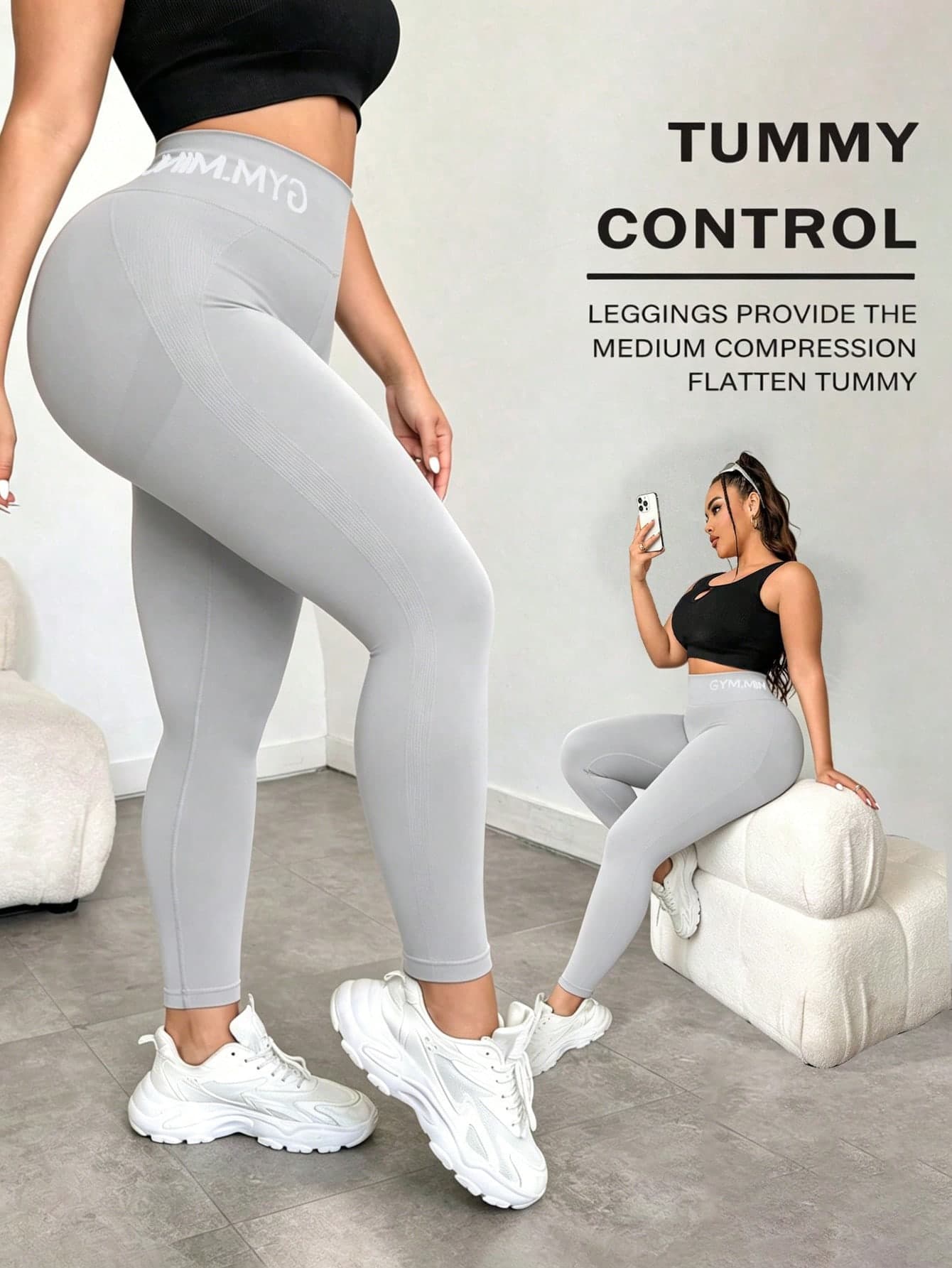 Rhythm Era Plus Size Women's Letter Waistband Sports Tight Leggings