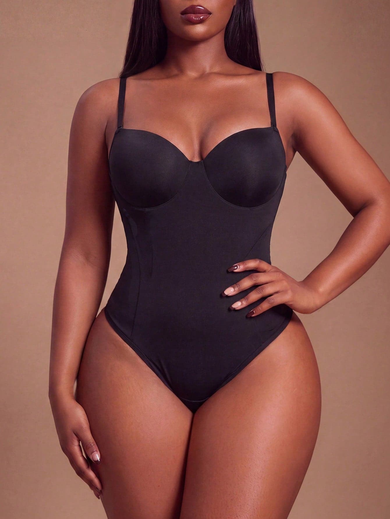 Radiana Plus Size Women's Solid Color Sleeveless Bodysuit Black, Everyday Wear