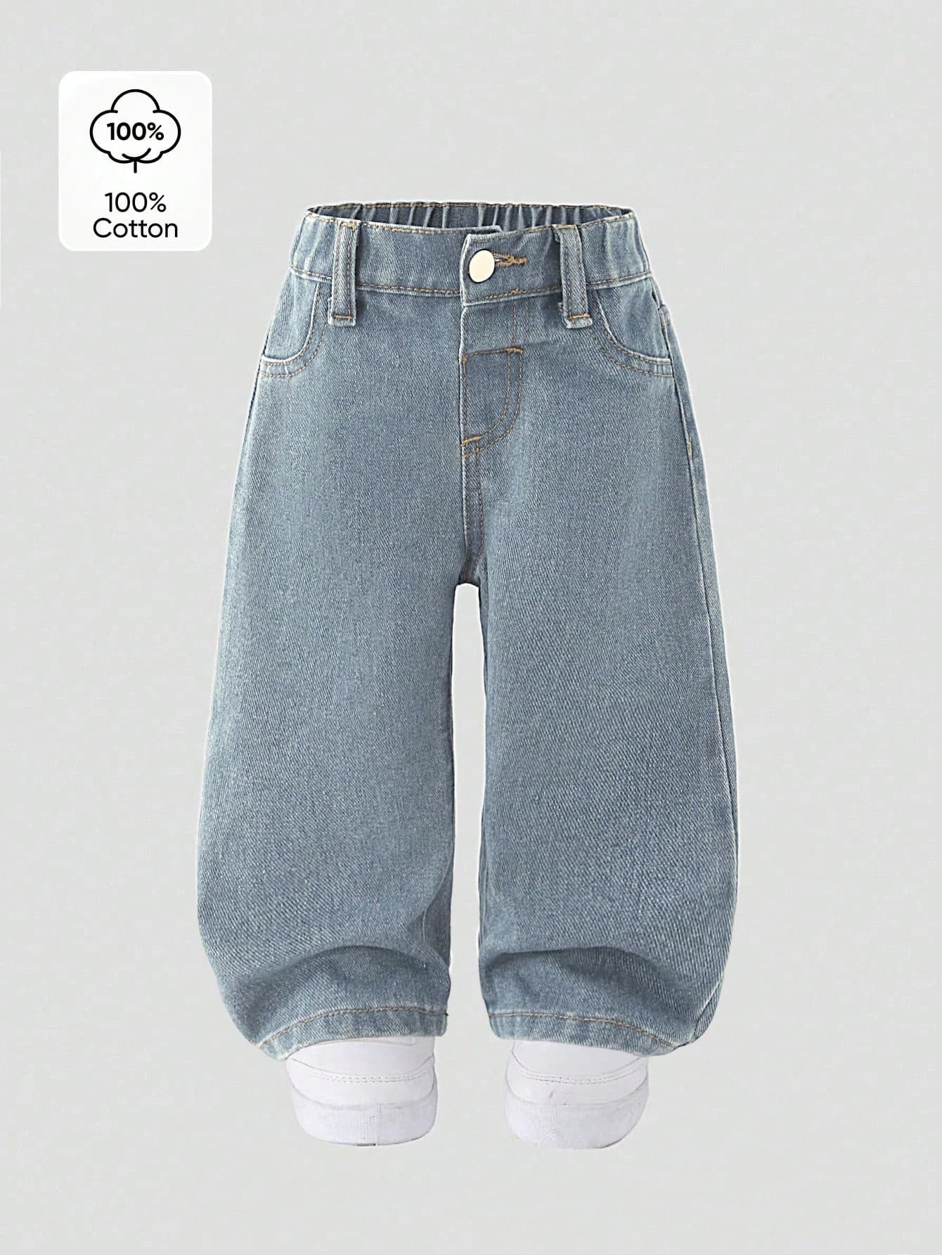 SHEIN Playful Pals Toddler Girls' Casual Loose Fit Light Wash Denim Jeans, Versatile For Summer Vacation And Daily Wear