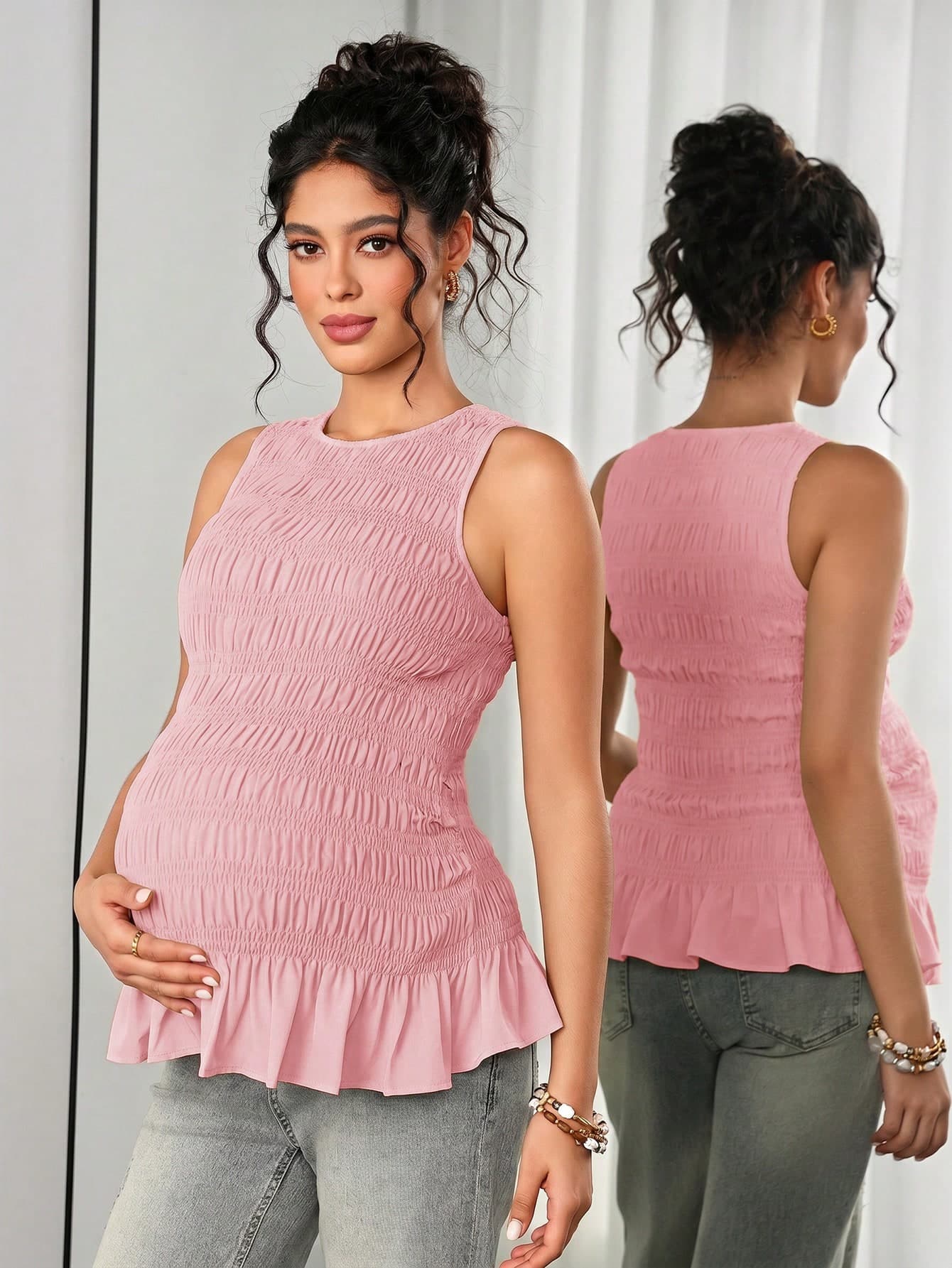 Momance Women's Solid Color Maternity Camisole, Elegant Summer Photoshoot Baby Shower Gender Reveal Blue And Pink