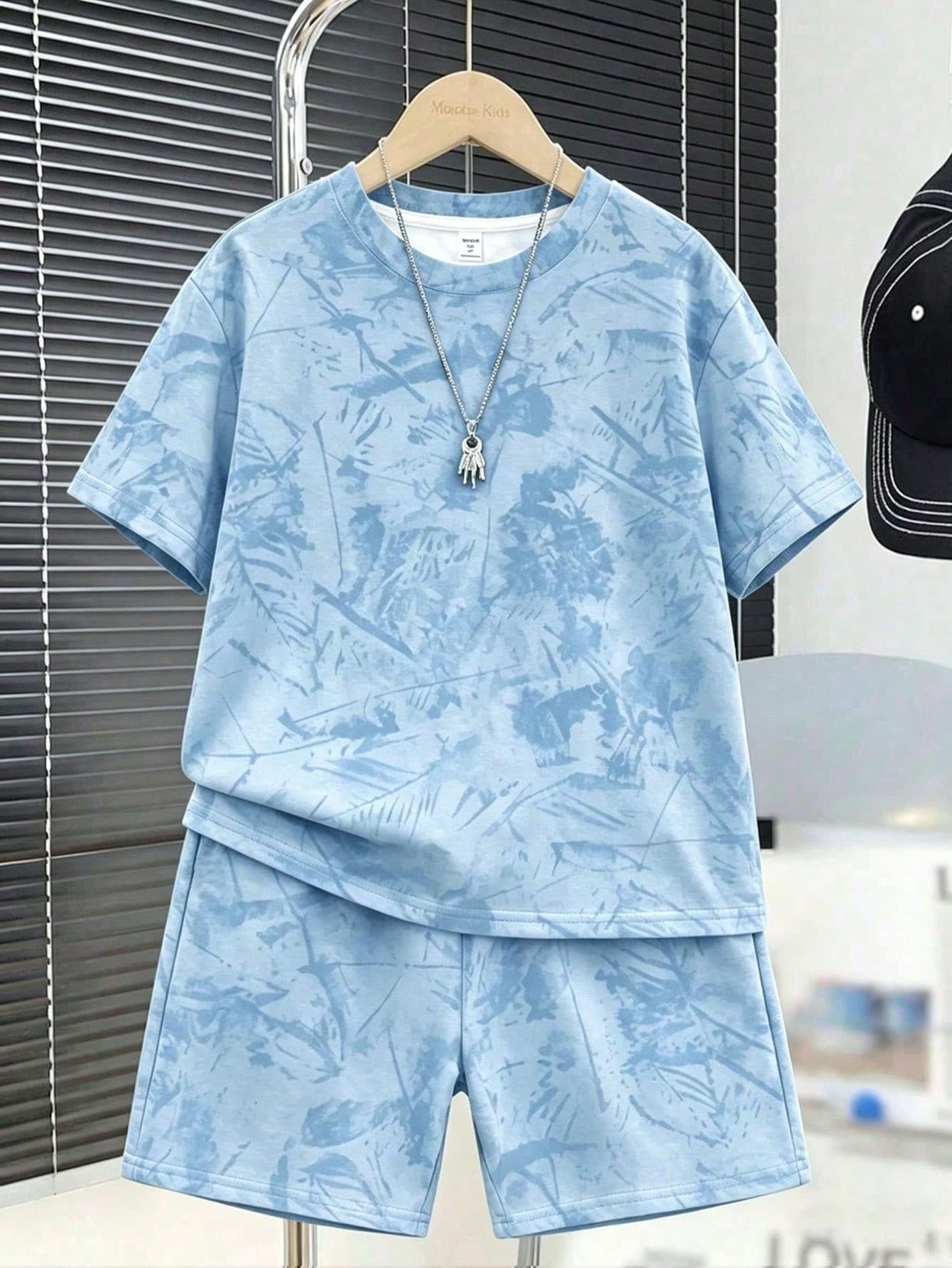 Tween Boy Casual Comfortable Minimalist Round Neck Short Sleeve T-Shirt And Shorts Set