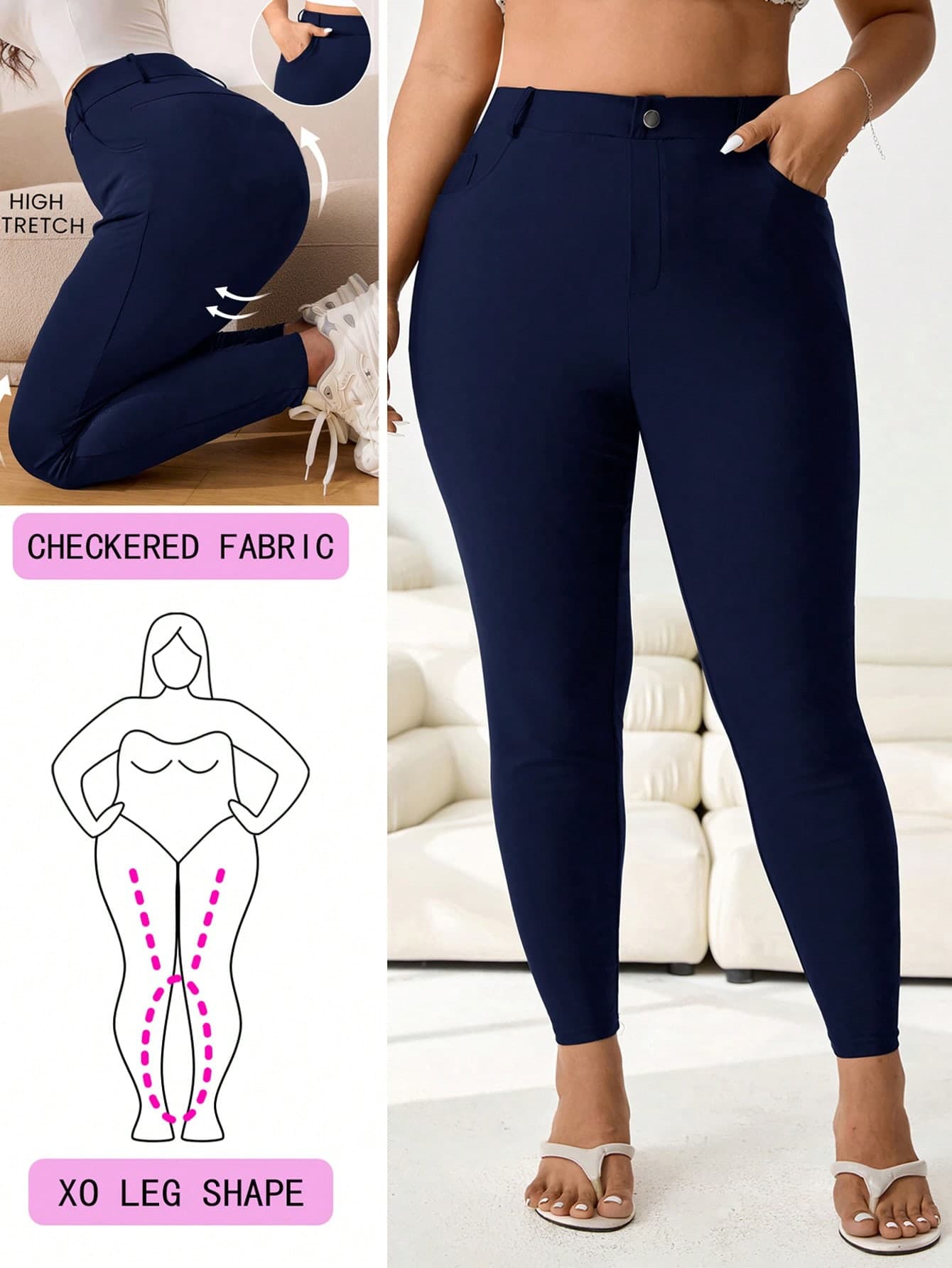 Solflare Plus Size Women Solid Color Minimalist Stretchy Skinny Pants Fall