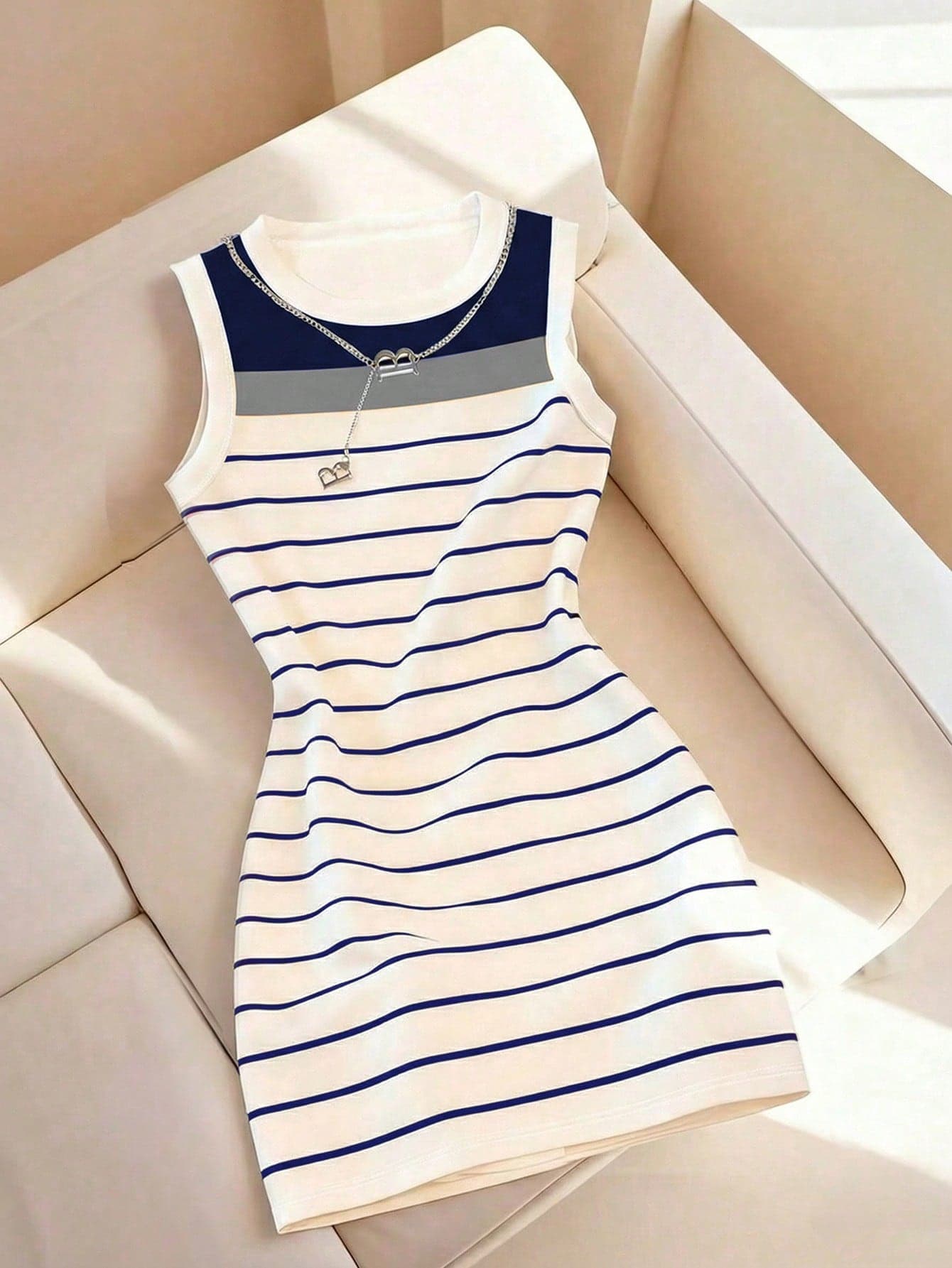Resyla Women's Summer Casual Vacation & Commute Colorblock Striped Print Sleeveless Dress