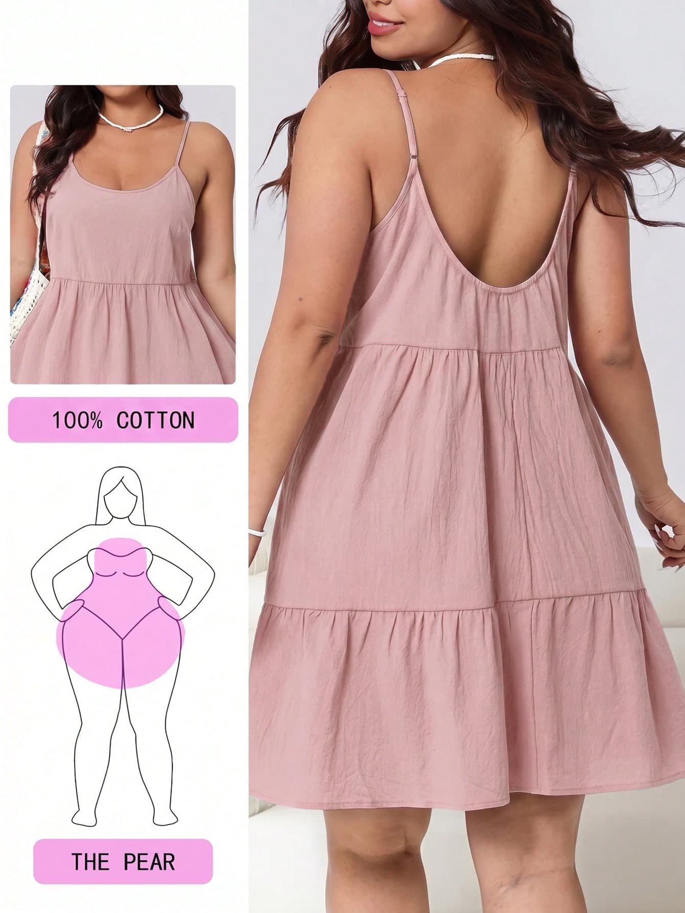 Solflare Plus Size Women's Lotus Pink Ruffle Hem Spaghetti Strap Spring/Summer Dress