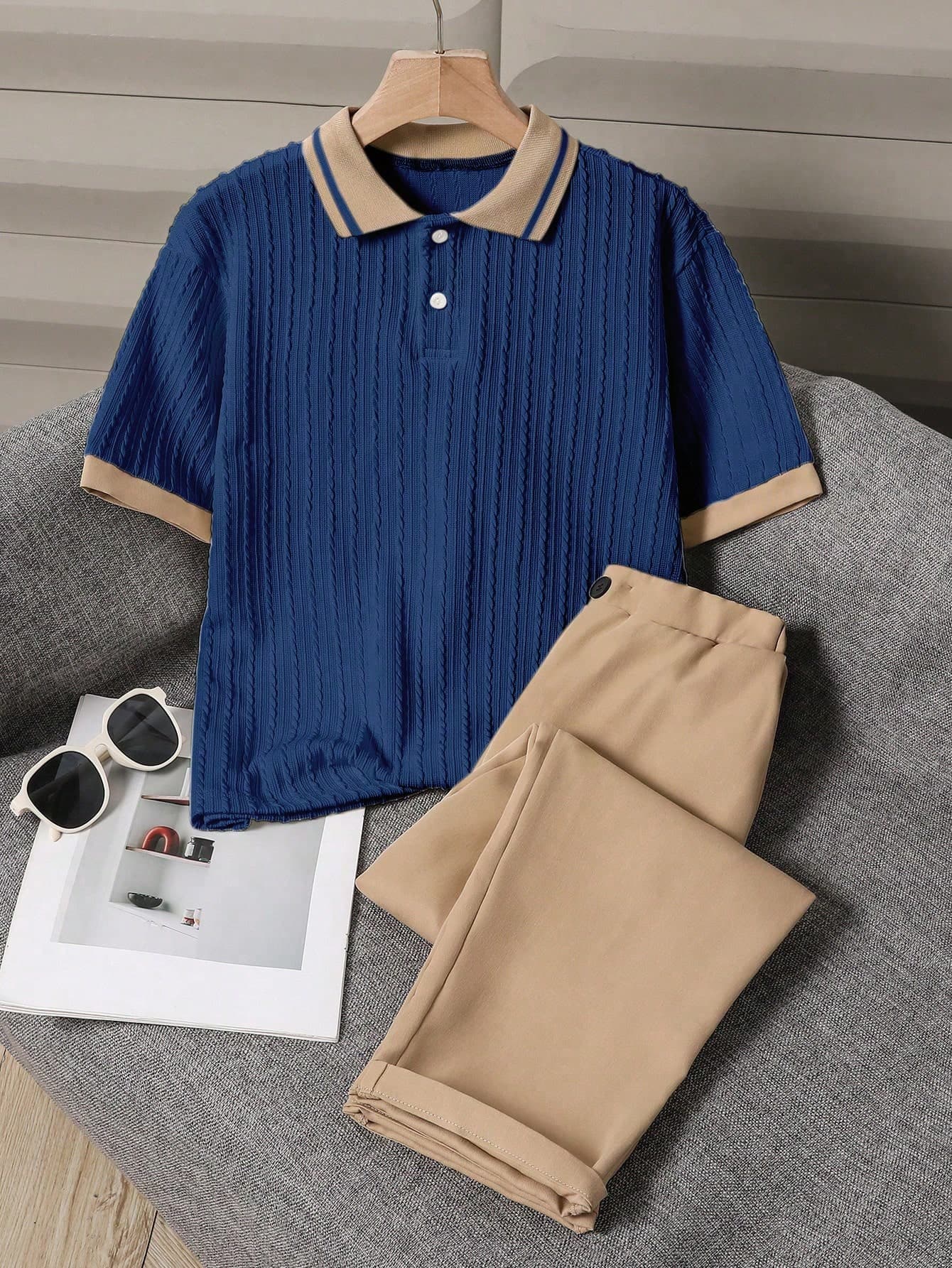 2pcs Teen Boy Gentleman Set,Short Sleeve Polo Shirt+Long Pants,Khaki,Elegant,Y2k,Summer,Back-To-School Formal For Birthday Party,Wedding,Graduation