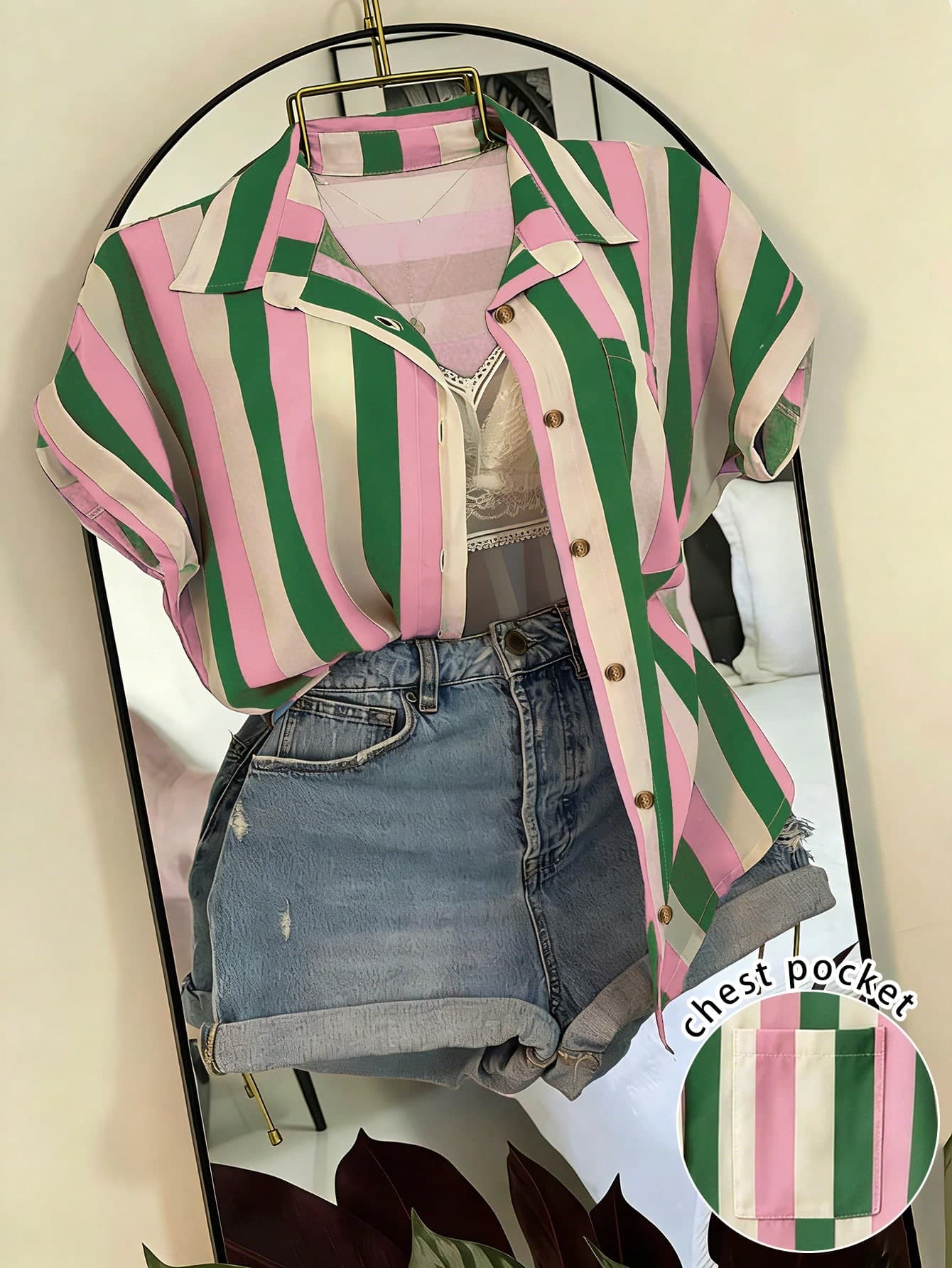 EMERY ROSE Women's Striped Pocket Casual Vacation Shirt
