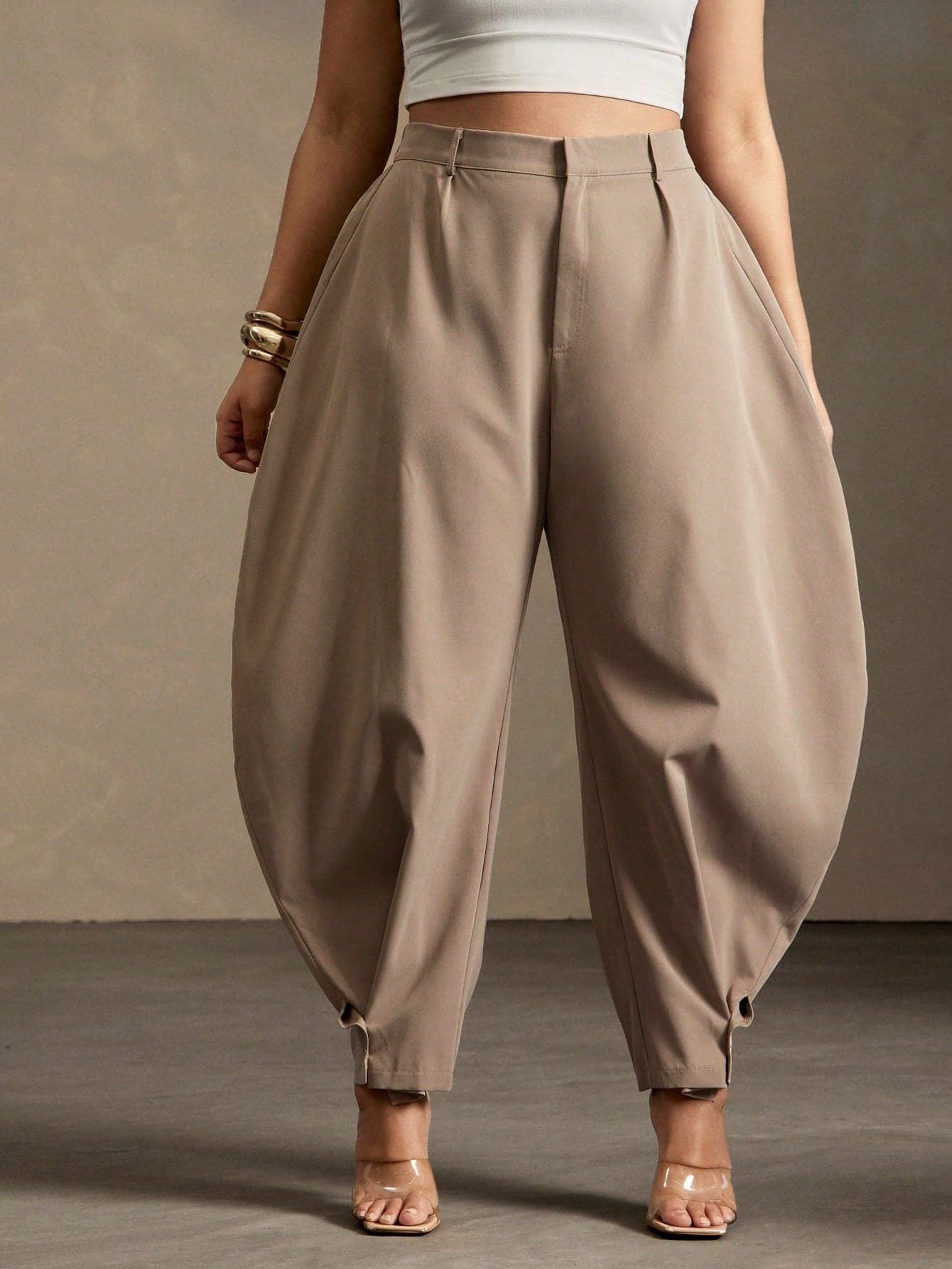 Vixey High Waisted Barrel Office Pants With Gold Button Cuffs Fall