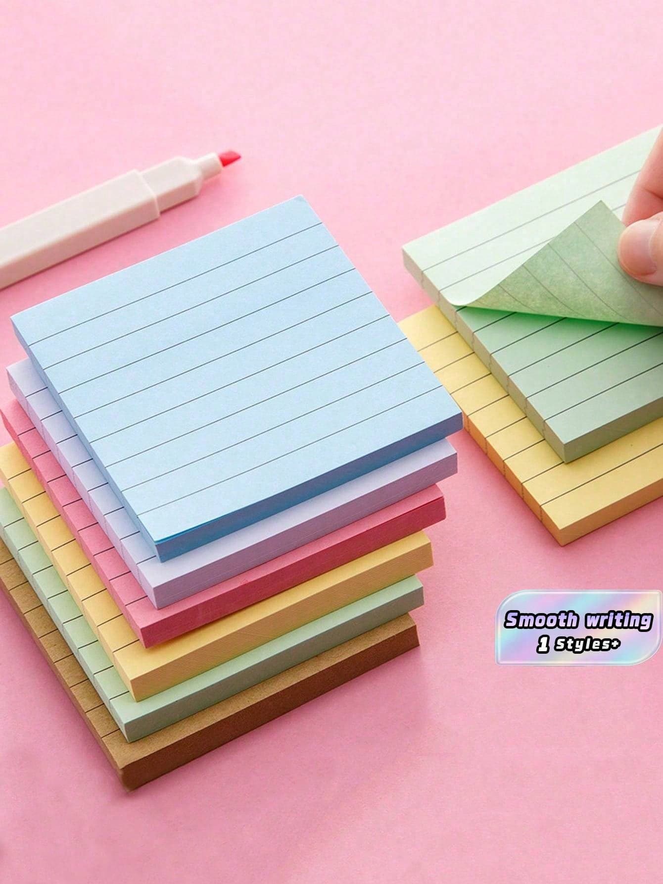 SHEIN Lined Sticky Notes Pad, 240/480/720 Pcs Restickable Striped Memo Flags For Books, Office, School & Study, Assorted Colors - Self-Adhesive Page Markers