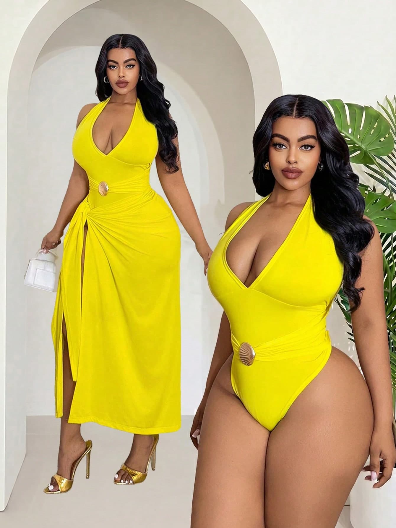 Maweii Plus Size Women's Spring/Summer Vacation Beach Sexy Jumpsuit And Skirt 2 Pieces Set