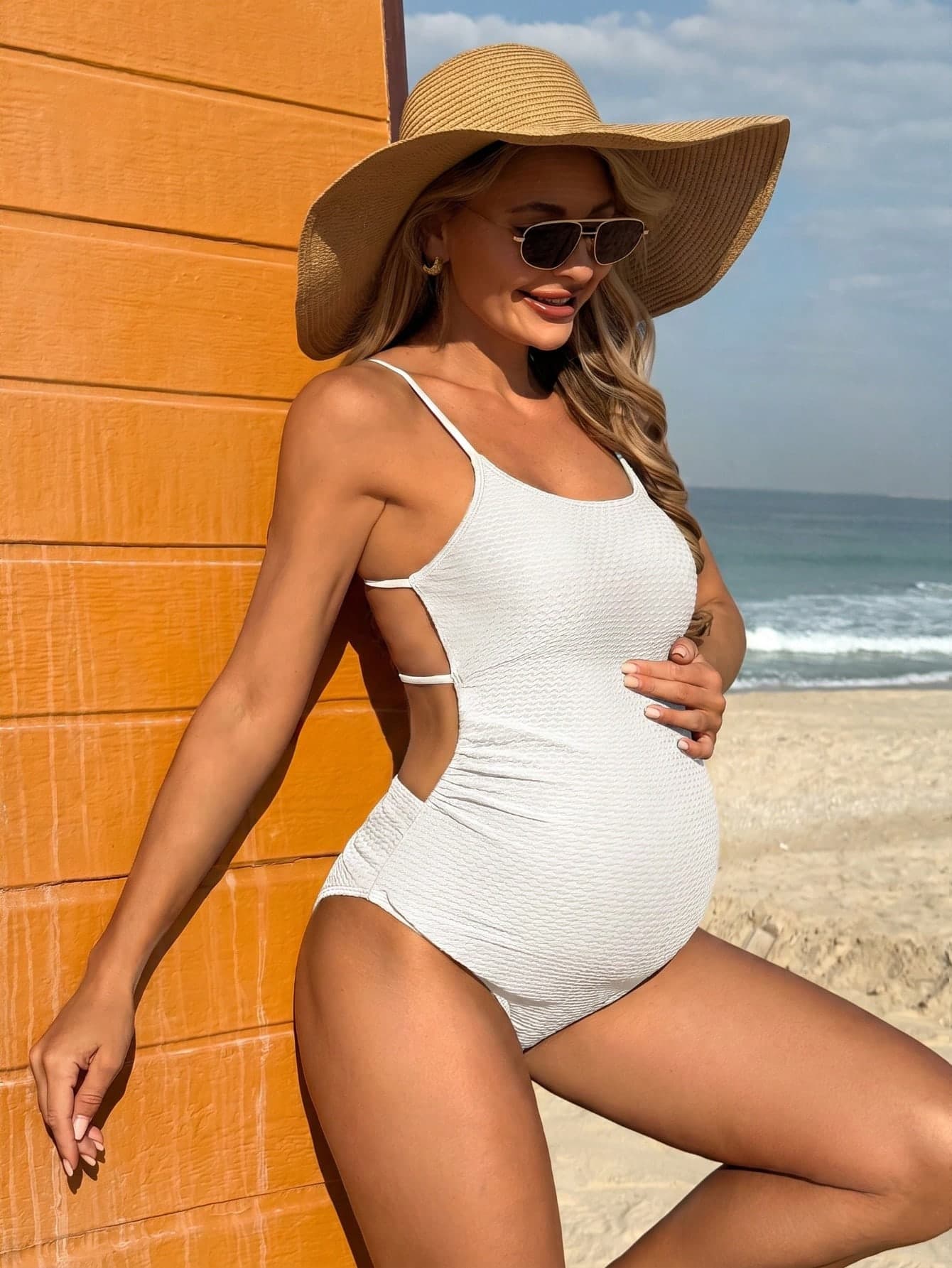 Swim Vcay Maternity Ribbed Elegant Backless One-Piece Swimsuit,2026 New Women's Swimwear For Summer,Beach,Holiday,Holiday,Boho Cruise Island Road Trip Vacation