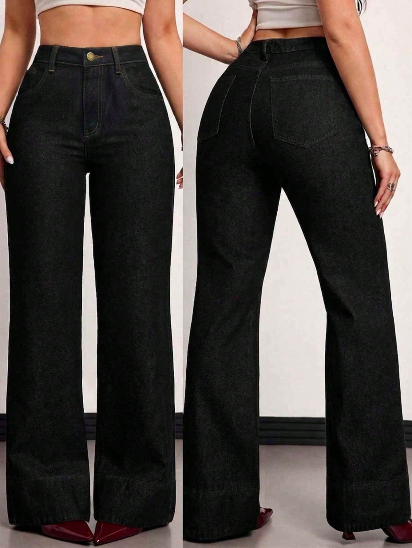 SHEIN Tall Women's High Waist Pocketed Wide Leg Loose Casual Versatile Jeans Summer And Spring Valentine's Day Wedding Elegant Denim Jeans, Tall Women