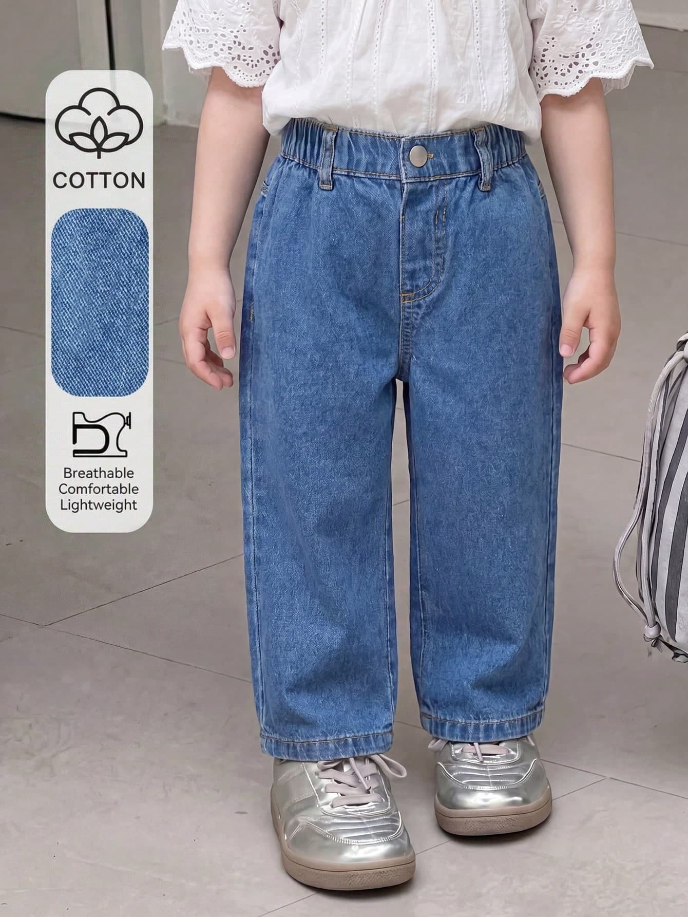 SHEIN Playful Pals Young Girl Loose Lightweight Casual Holiday Jeans Summer Holiday