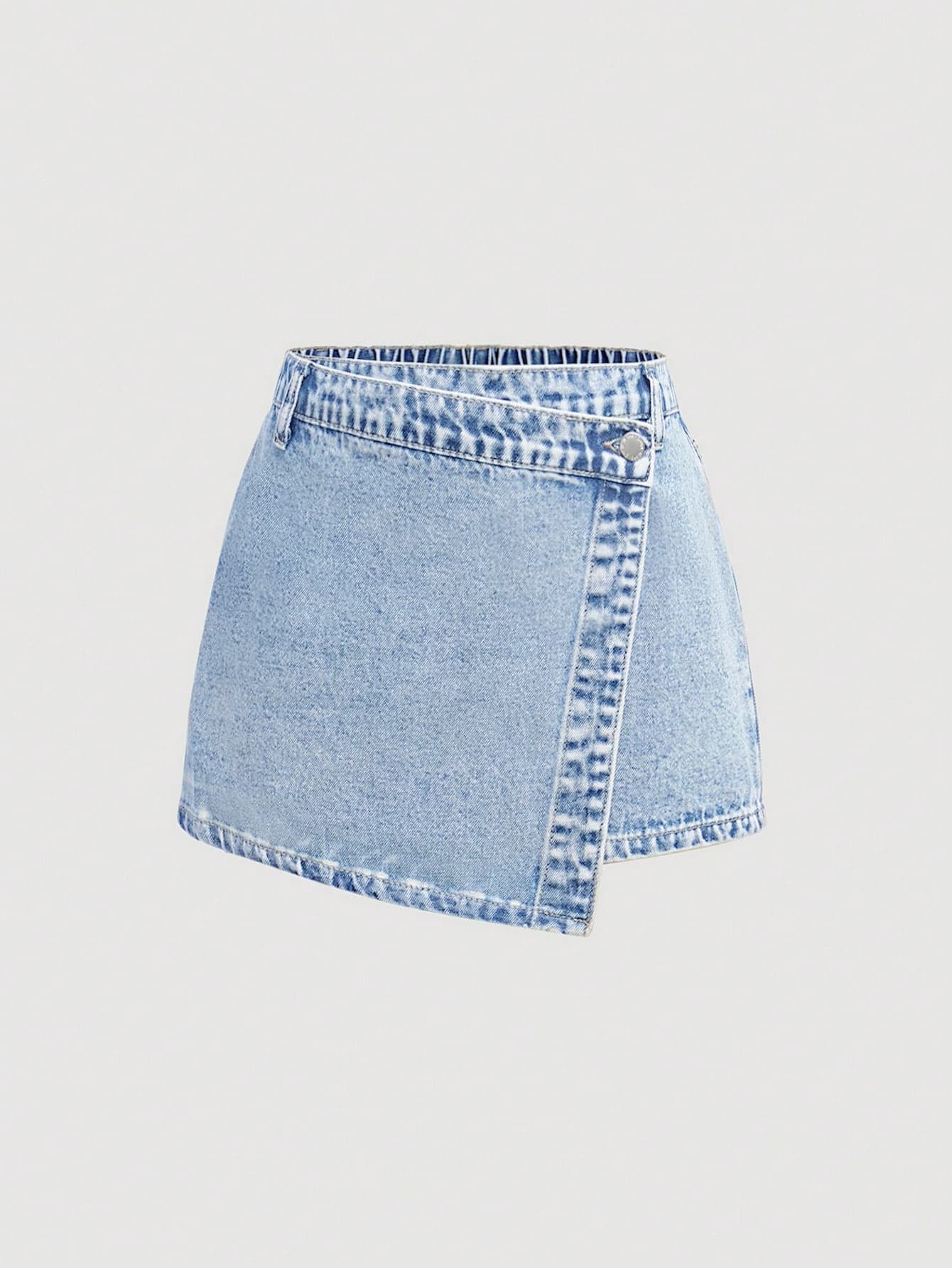 SHEIN Girlism Asymmetric Hem Casual Denim Skorts For Teen Girls