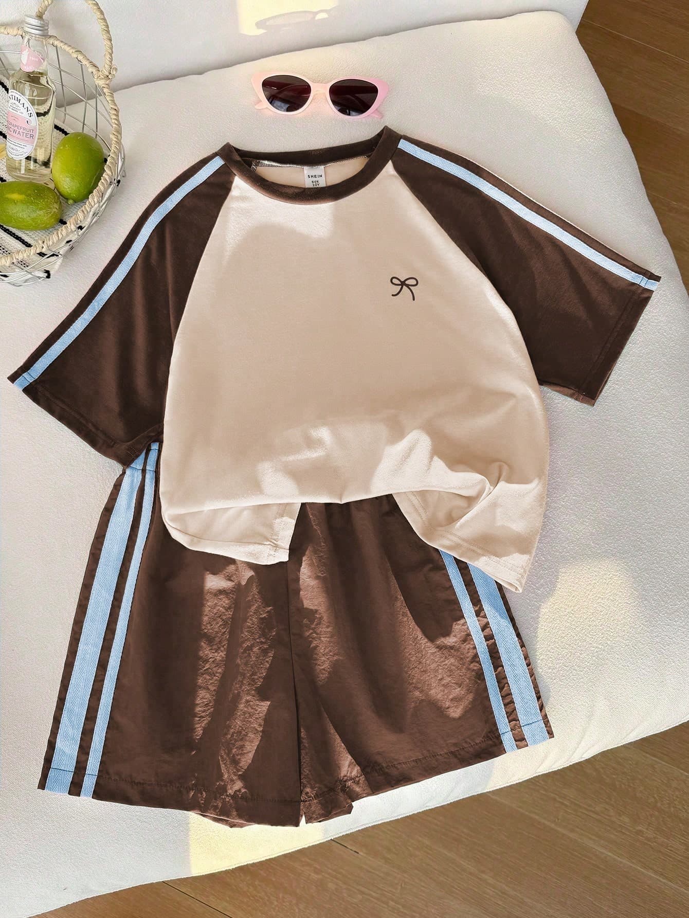 Elladie kids Young Girl Colorblock Short Sleeve T-Shirt And Shorts Set