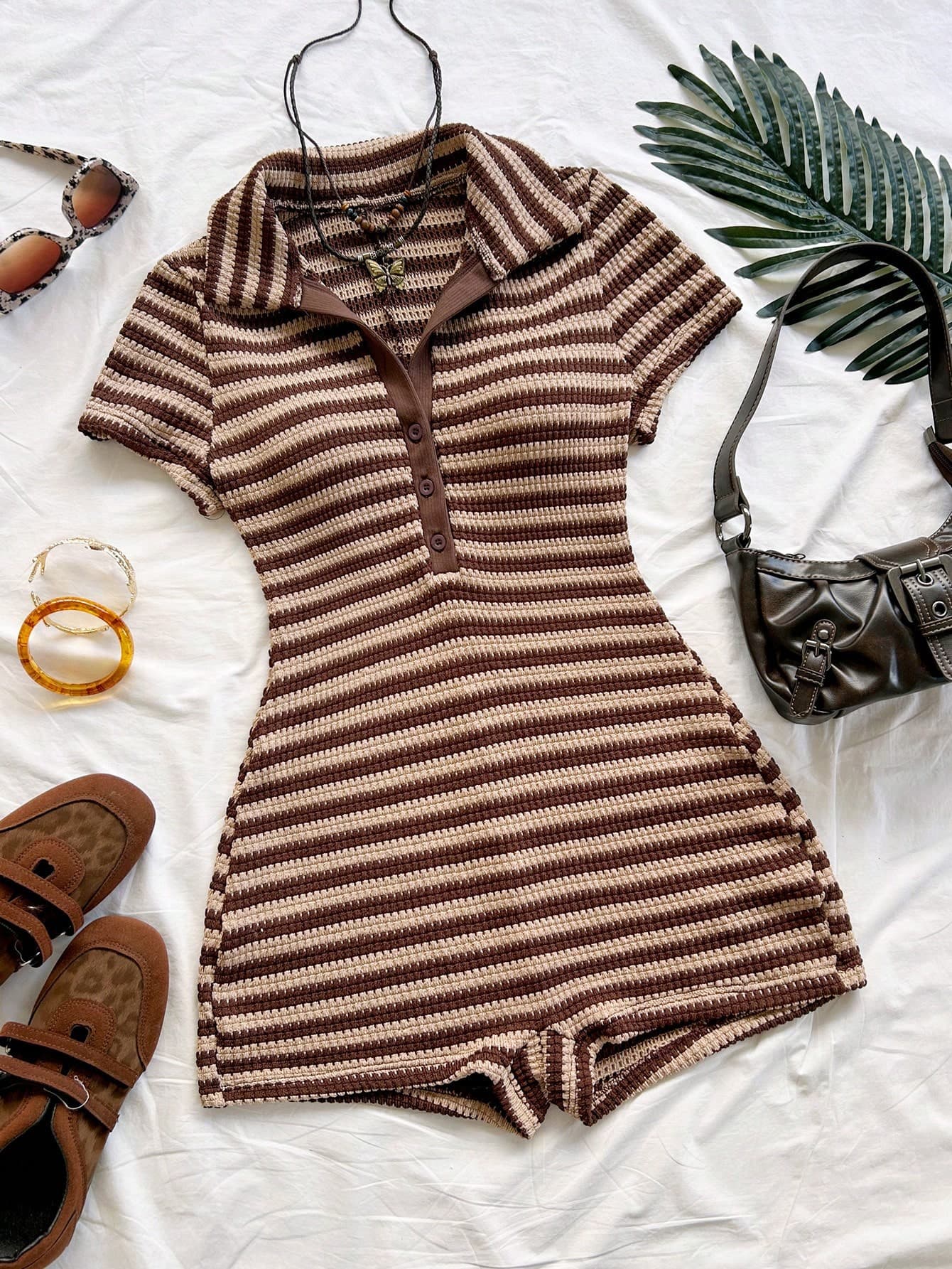 Soleia Striped Casual Jumpsuit For Women, Suitable For Valentine's Day, Vacation, Date, Beach,No Breast Pads