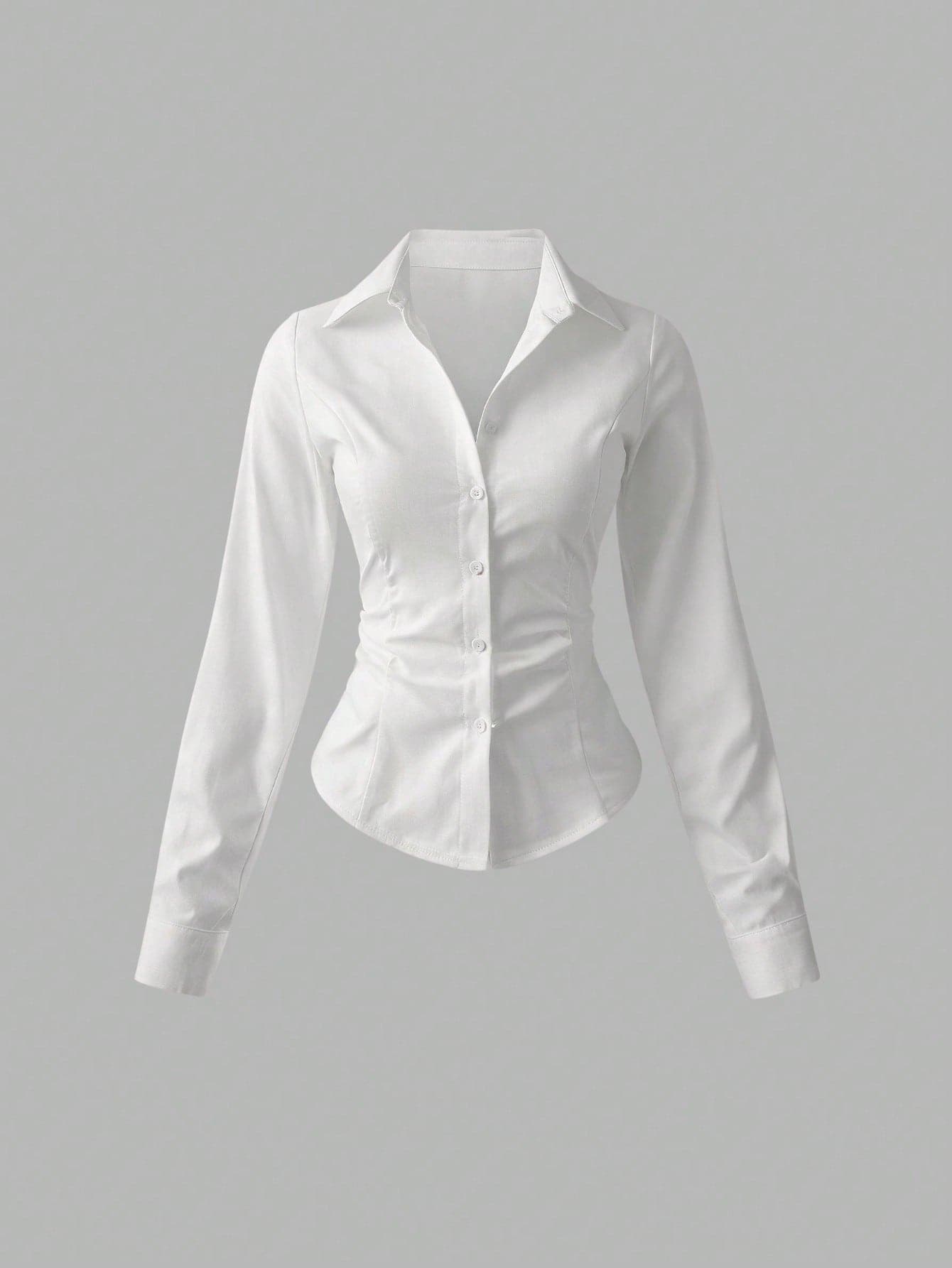 Sweetra Women's Casual Versatile Commuter Solid Color Waist Shirt