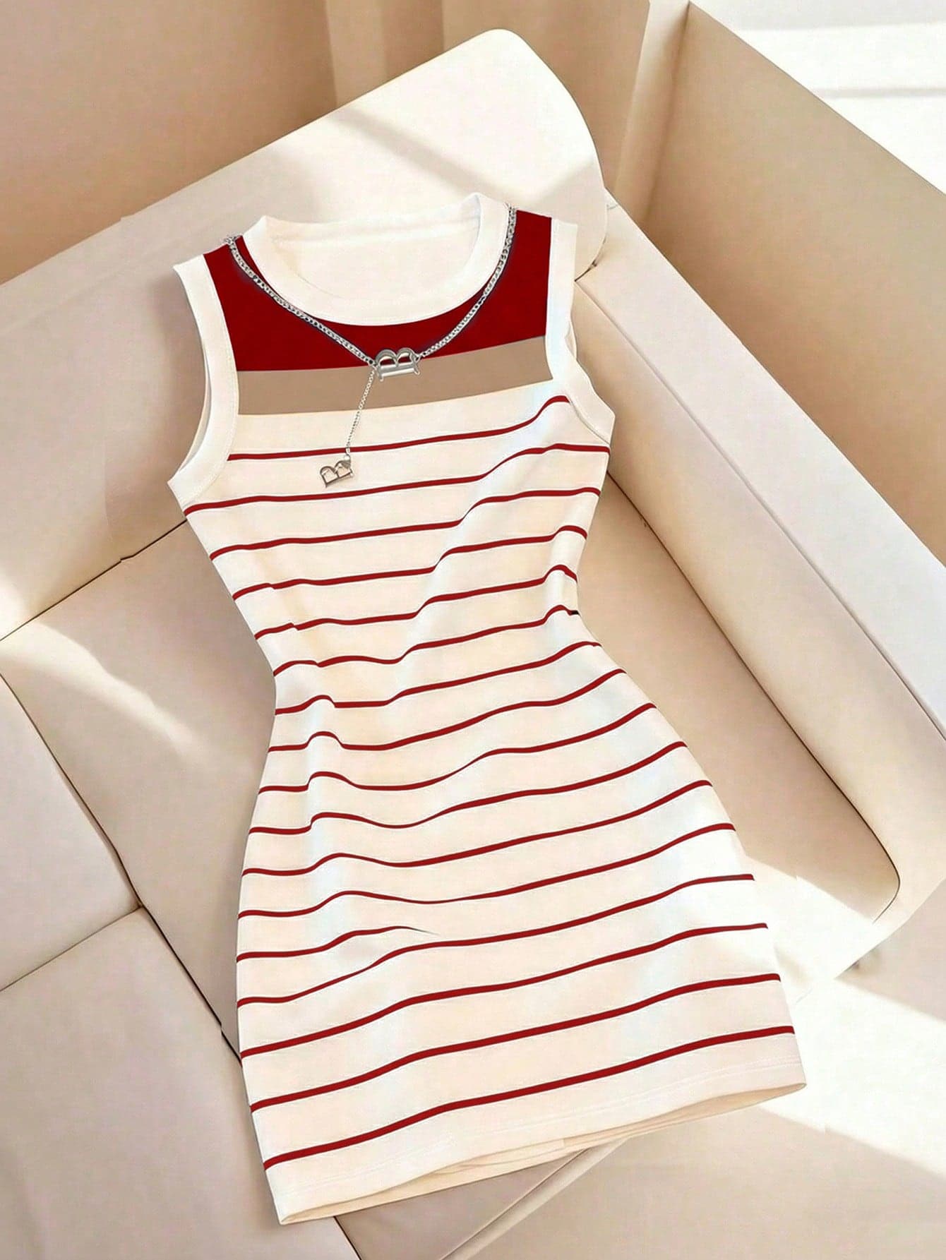 Resyla Casual Basic Tight-Fitting Colorblock Striped Print Dress