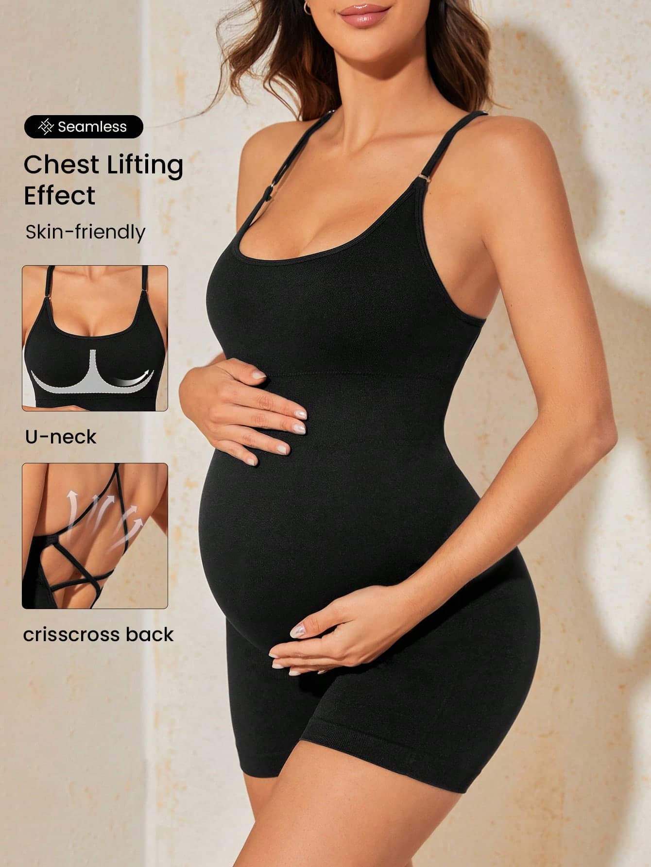 SHEIN Double-Layer Strap Solid Color Maternity Sports Romper