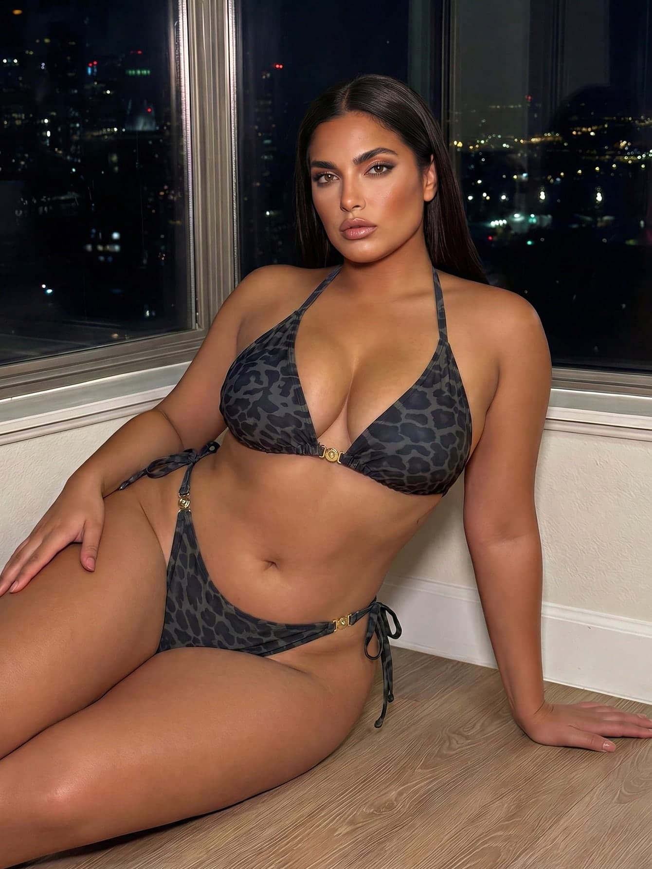 Swim SXY 2026 New Tropical Leopard Print 2-Piece Bikini Set With Metal Accessories,Plus Size Swimsuit Summer Beach Vacation Holiday Casual Resort Wear