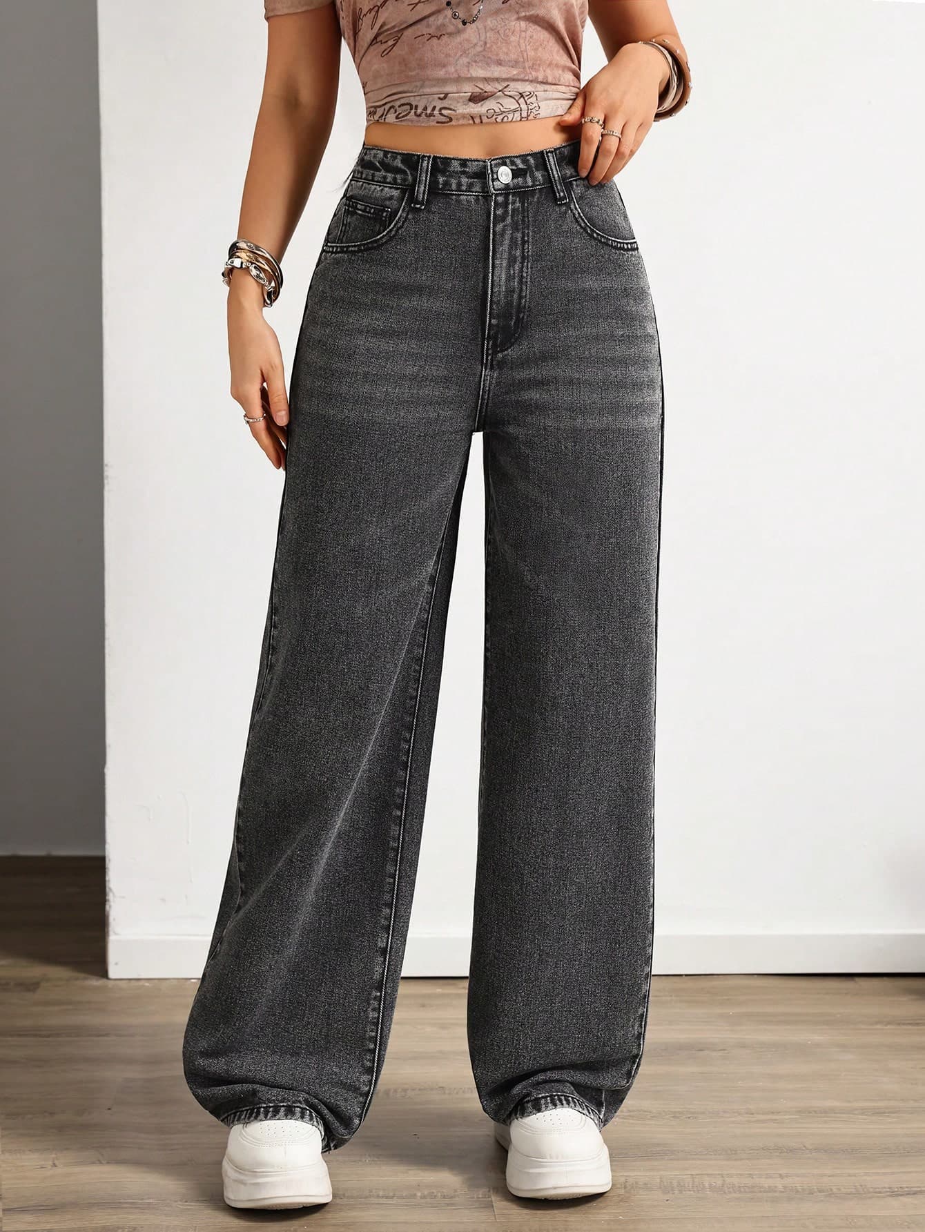 SHEIN ICON Casual Washed Straight-Leg Jeans