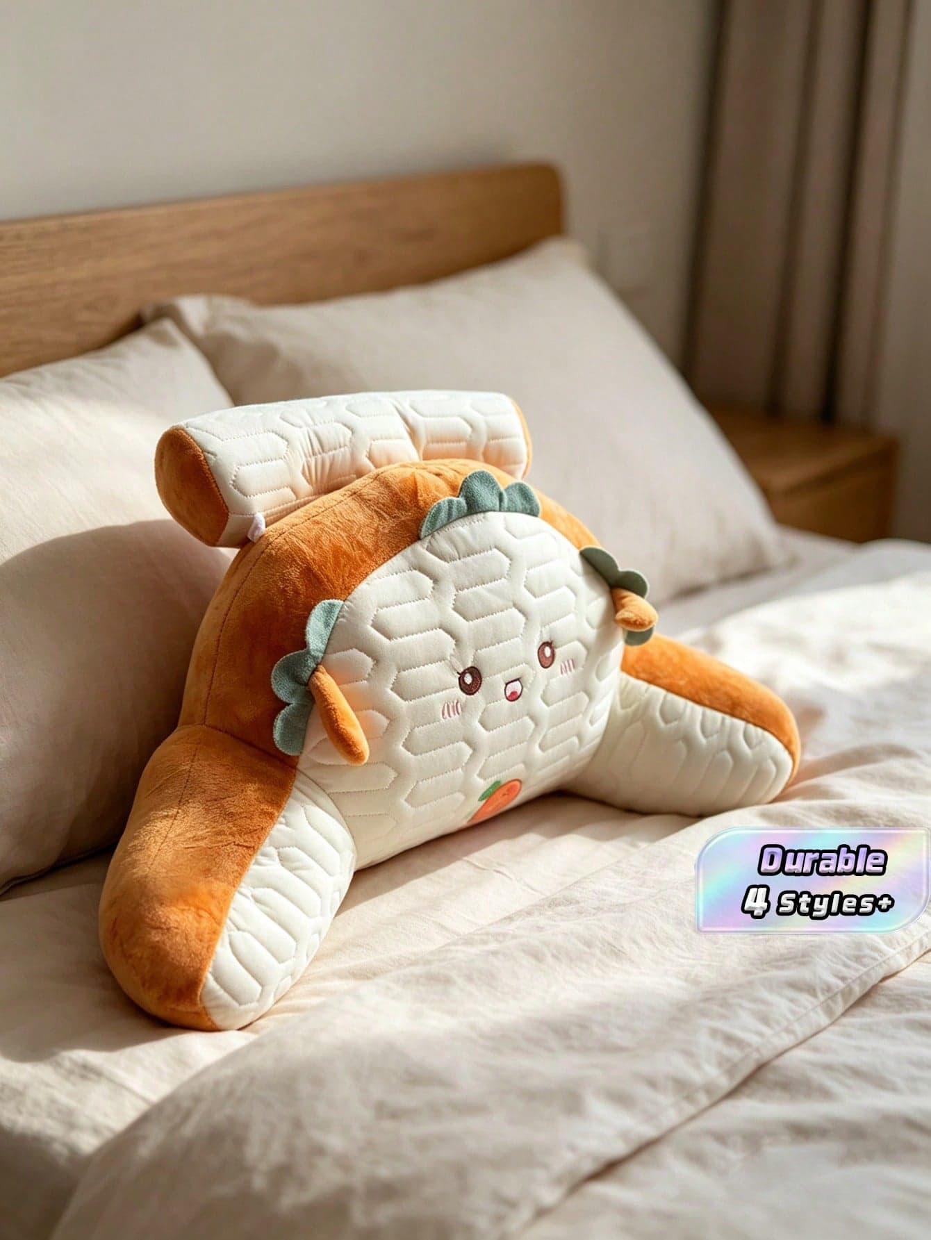 Silk Fabric Bedside Cushion Contains Pillow Core, Soft And Thick Waist Pillow, Large Backrest Pillow, Ergonomic Reading Pillow, Suitable For Sofas And Beds, All-Season Home Decoration, Cute Animal Themed Comfortable Reading Accessories, Bed Pillow Home