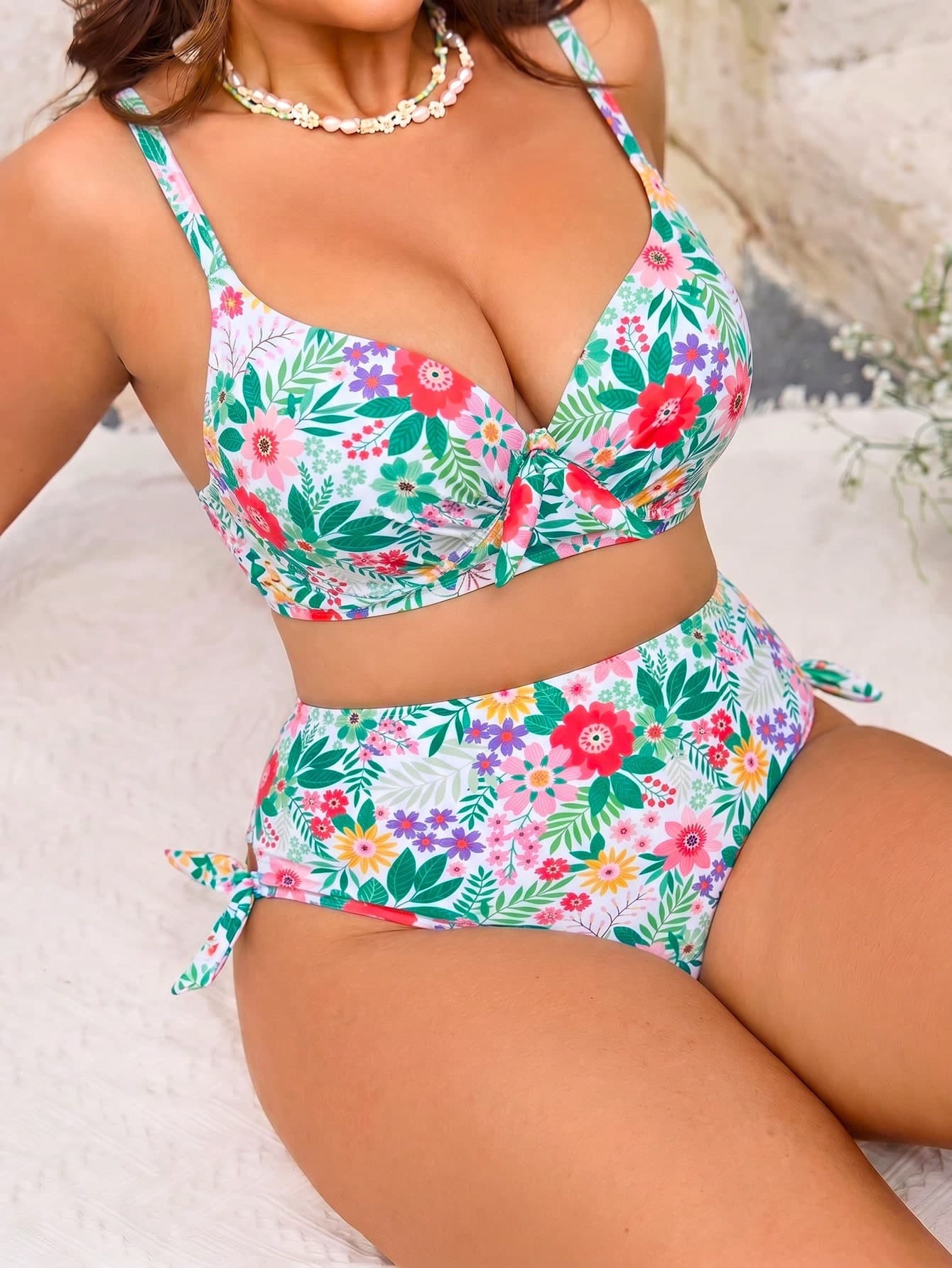 SHEIN Swim Curve Plus Size Women Floral Print Beach Dress, Slimming And Supportive For Vacation