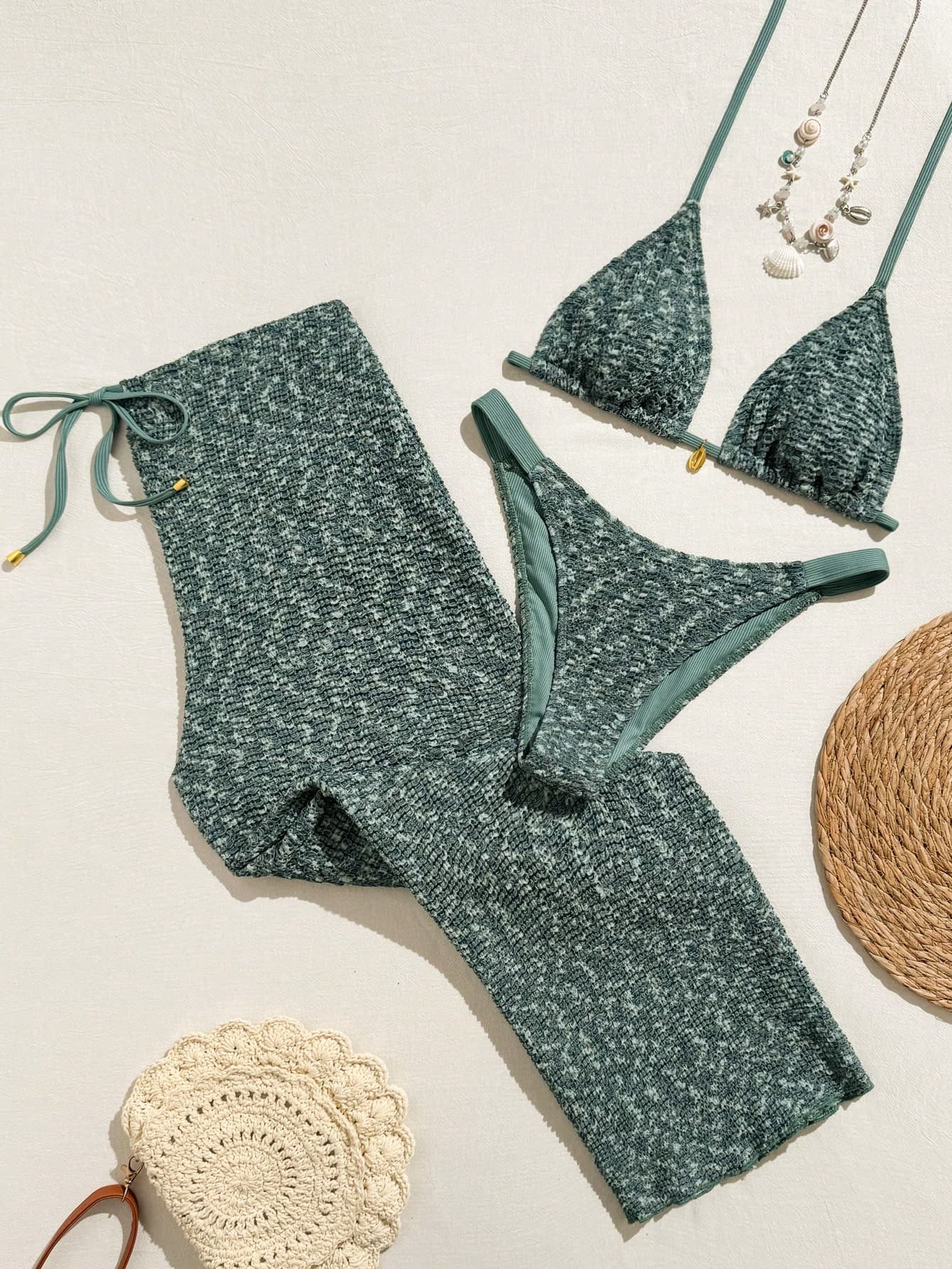 Swim Vcay 2026 New Spring/Summer Women 3 PiecesSwimwear Set, Swimwear, Swim Shorts, Skirt, Special Fabric, Beach Resort Elegant Casual Swimwear Outfit