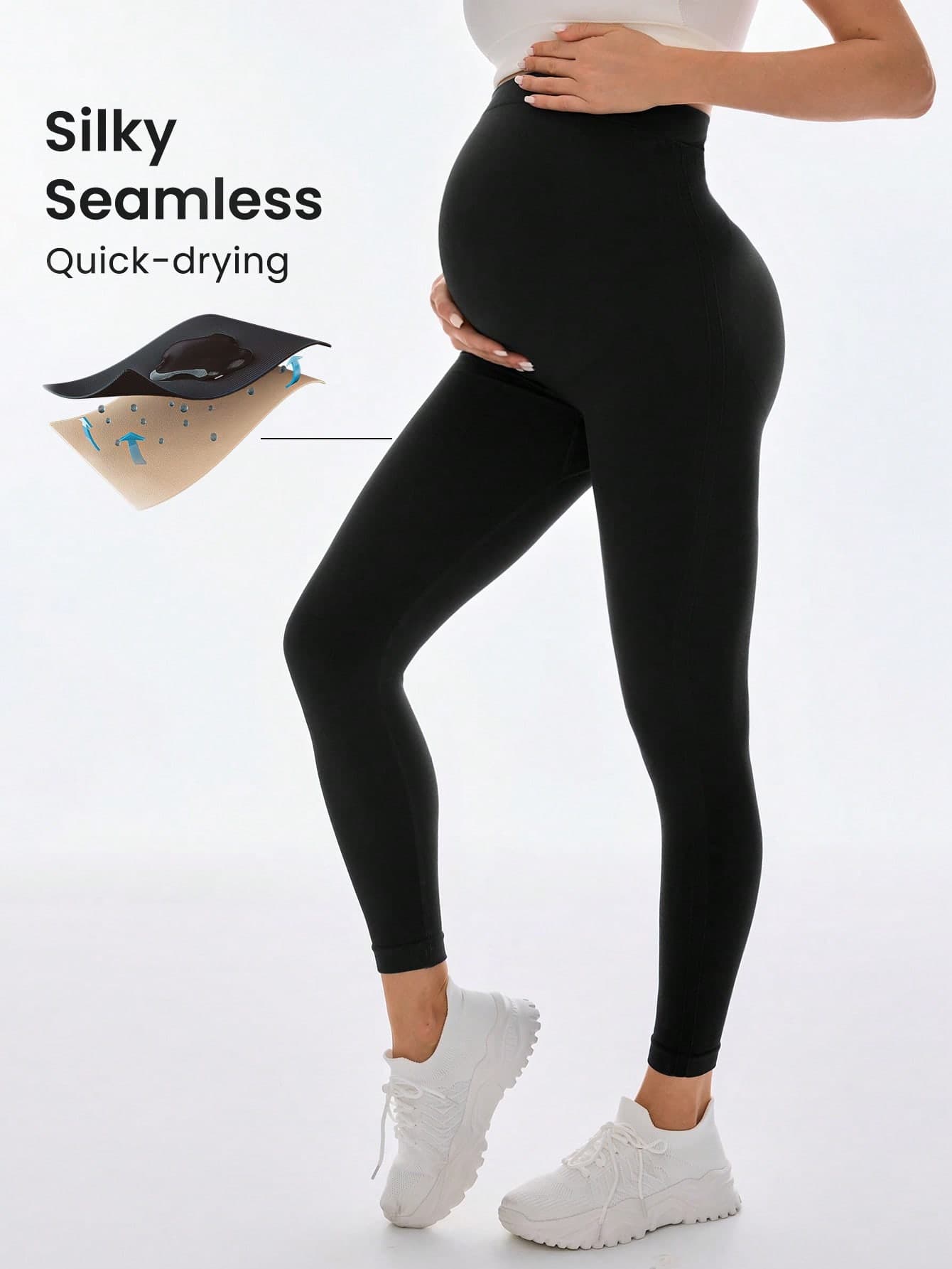 SHEIN Maternity High Waist Elastic Solid Color Comfortable Long Capri Pants