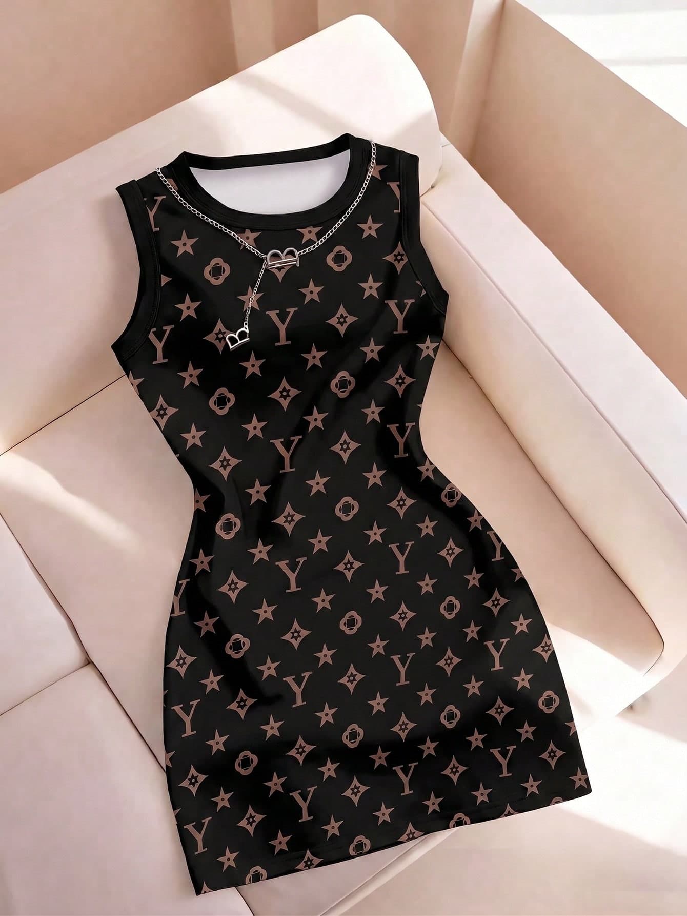 Resyla Women's Round Neck All-Over Print Fashionable Date Night Party Mini Dress
